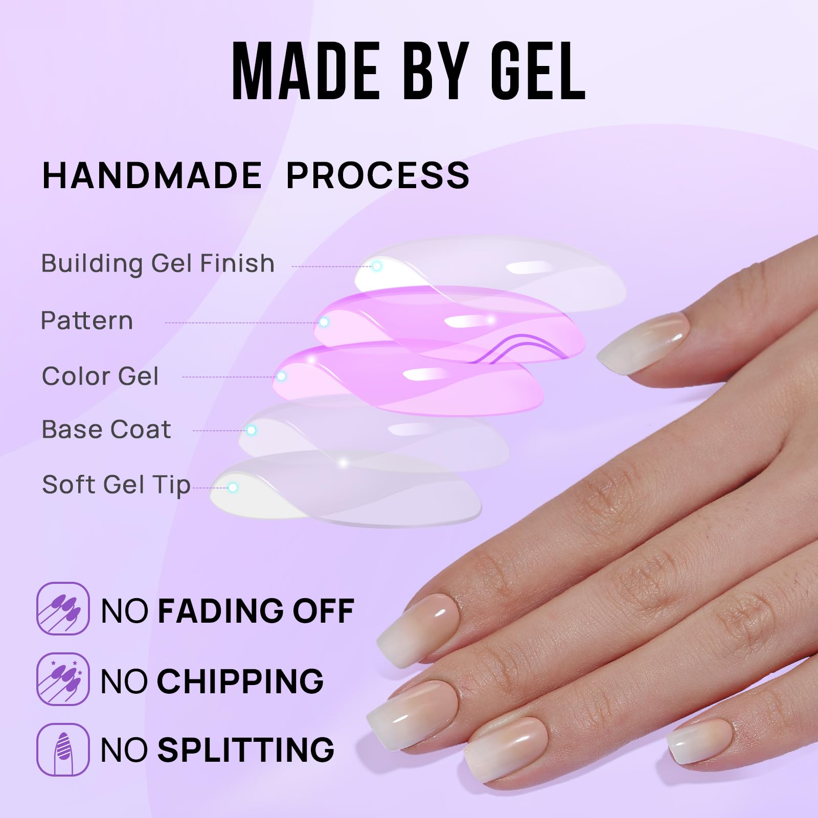 BTArtbox Press On Nails Short - 30 Pcs Ombre False Nails with Glue, Square Soft Gel Fake Nails in 15 Sizes, Natural & Reusable Stick on Nails for Women, Vanilla Cream