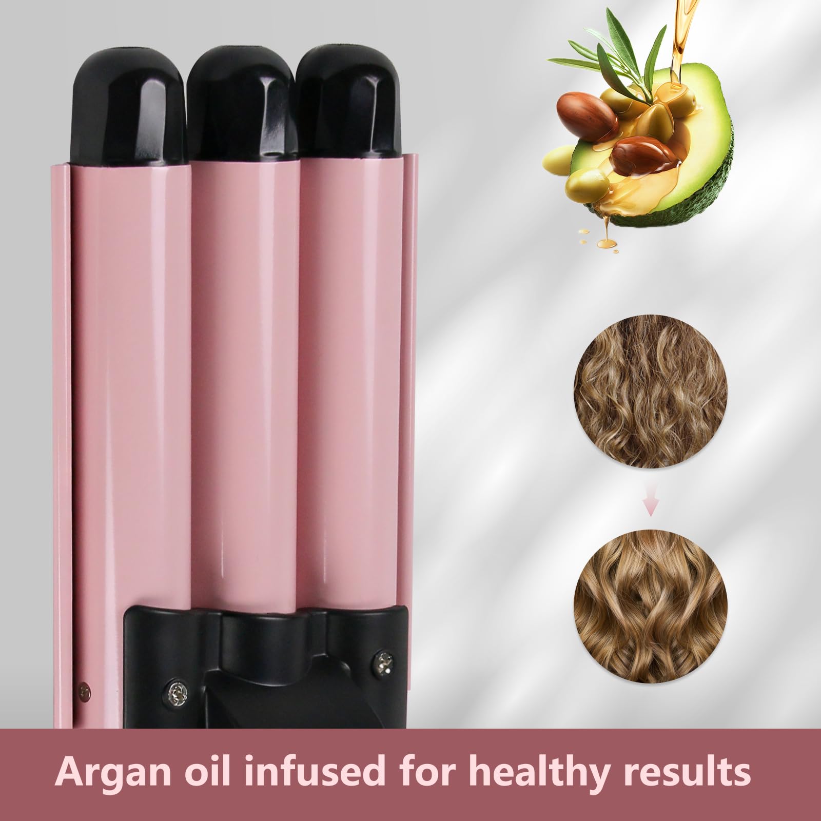 janelove 3 Barrel Hair Waver 25mm Beach Wave Hair Curler with 2 Temperature Adjustments, Ceramic Curling Iron with Heat-Resistant Glove for Long Medium Short Hair