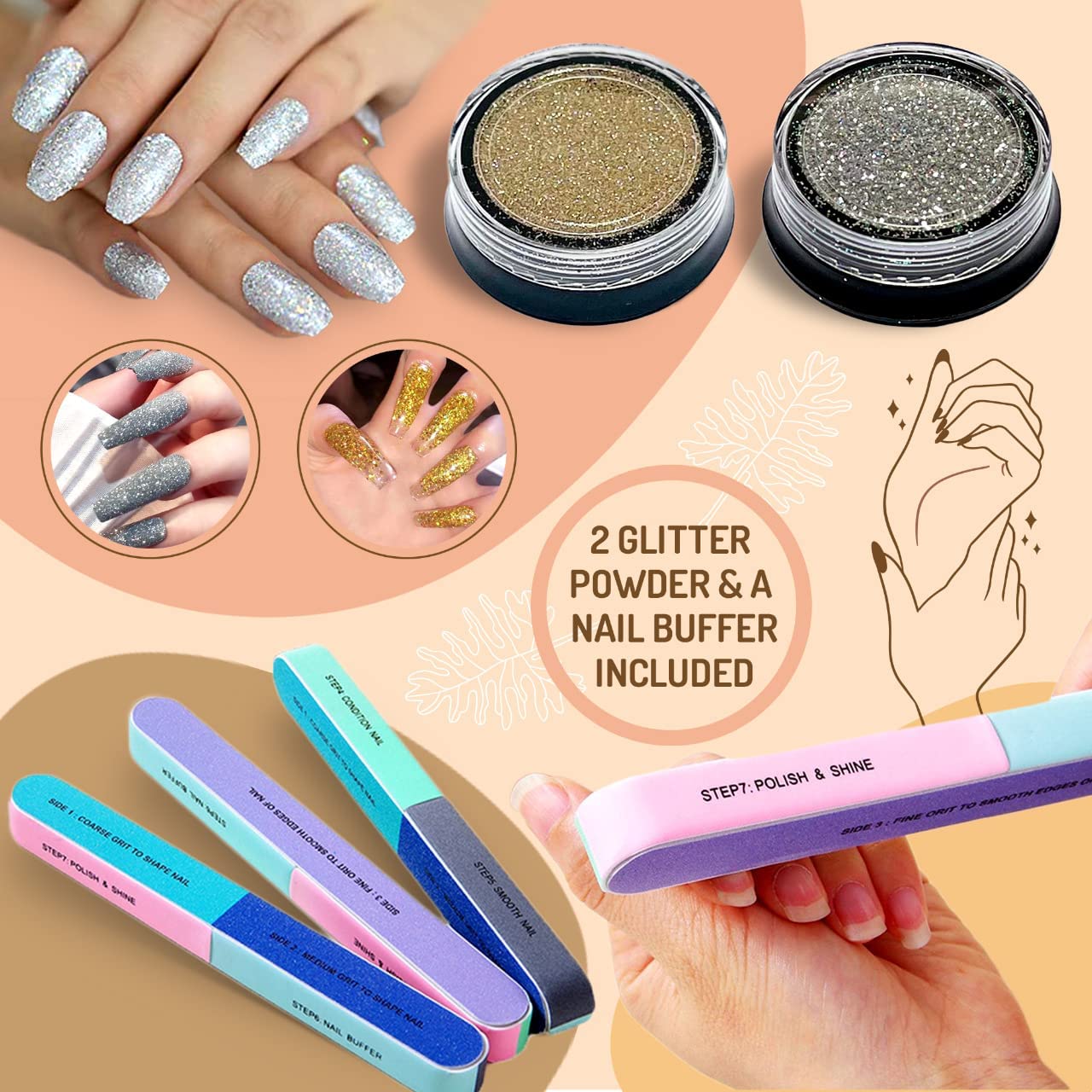 Nail Art kit Accessories, 15pcs Nail Art Brushes, Tools, Nail Pen designing Dotting, Colourful Nail foil, Stripping Manicure Tape, Rhinestone, Nail Glitter Powder, Nail File, Supplies In Nail Art Set