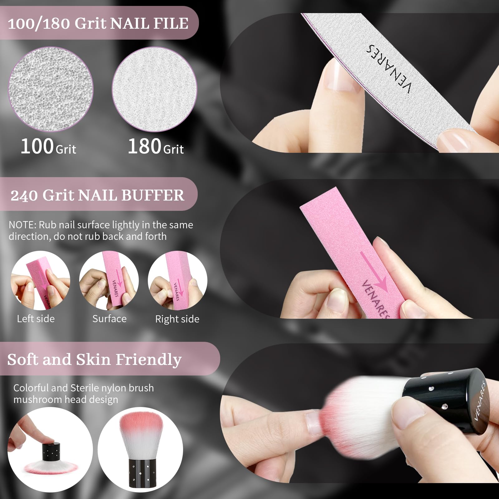 Clear False Nails with Glue, Venares 500 Pcs False Nail Tips 10 Size Acrylic Nails Tips and Glue Nails File Buffer Block Acrylic Nail Brush Nail Clipper, Fake Nails Set for Gel Extensions