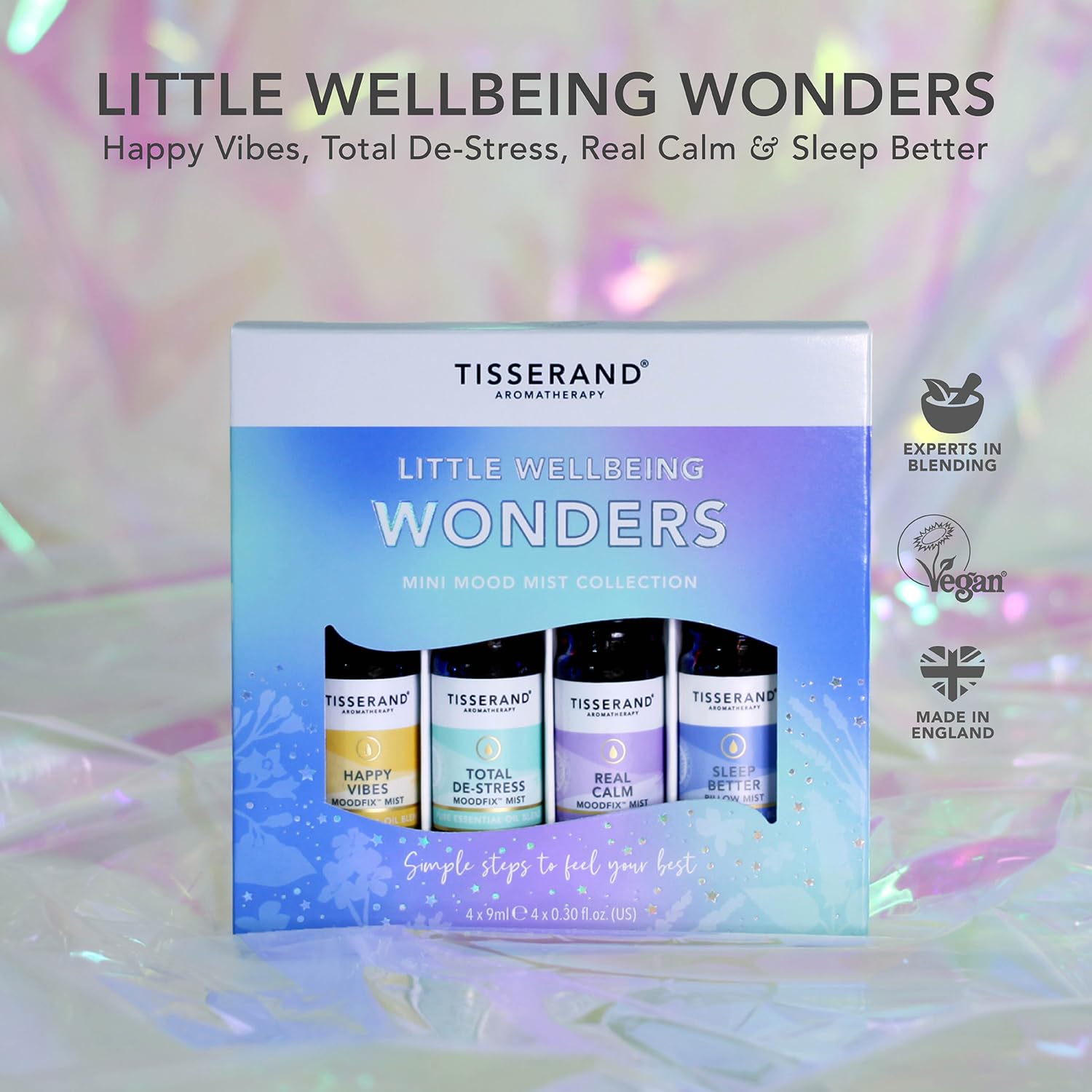 Tisserand Aromatherapy - Wellbeing - Little Wellbeing Wonders Collection - MoodFix Mist - 100% Pure Essential Oil - Miniature Mist Giftset - 4x9ml