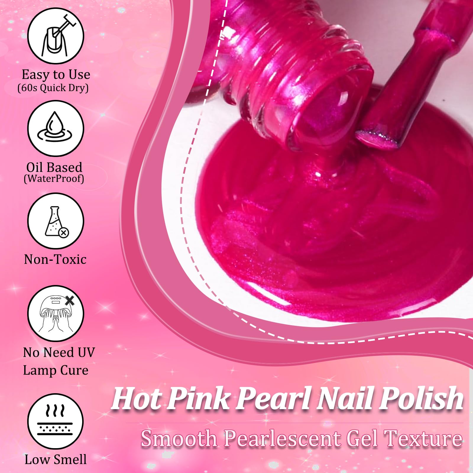 Pink Red Nail Varnish - Shimmer Pearl Nail Polish - Bright Pink Pearlescent Nail Polish Quick Dry - Oil Base Breathable Nail Polish Long Lasting No Chip No Bake For Manicure Home