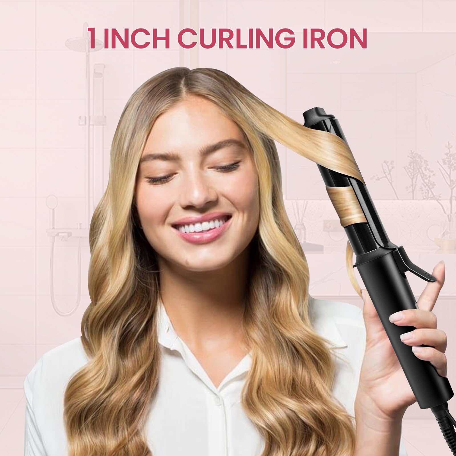 HeBeny Hair Curler, 25mm Curling Tongs Hair Styling Tool for Shiny Curls and Wave Curling Wand, 110-240V, Quick Heat, Ceramic Curling Iron Hair Curlers