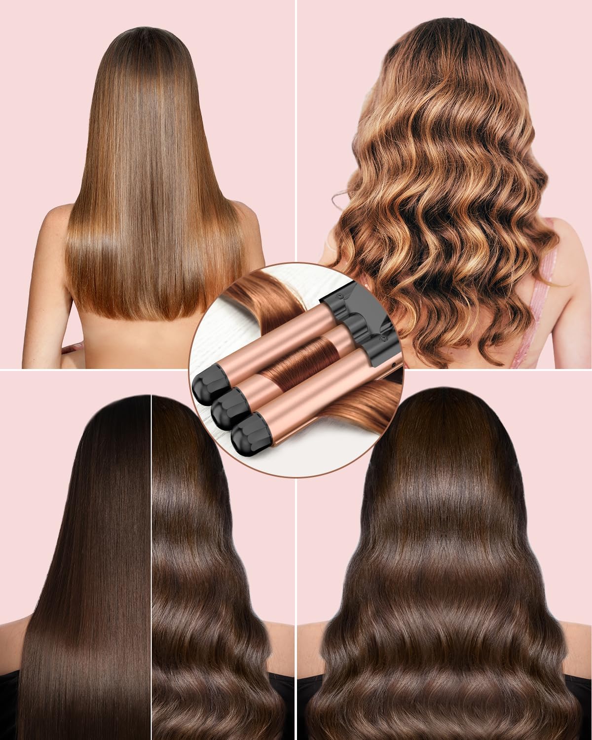 BESTOPE RAY Hair Curler 25mm, 3 Barrel Hair Waver with 30s Quick Heating, Curling Iron with 2 Temperature Control, Heat-Resistant Glove for Long Medium Short Hair