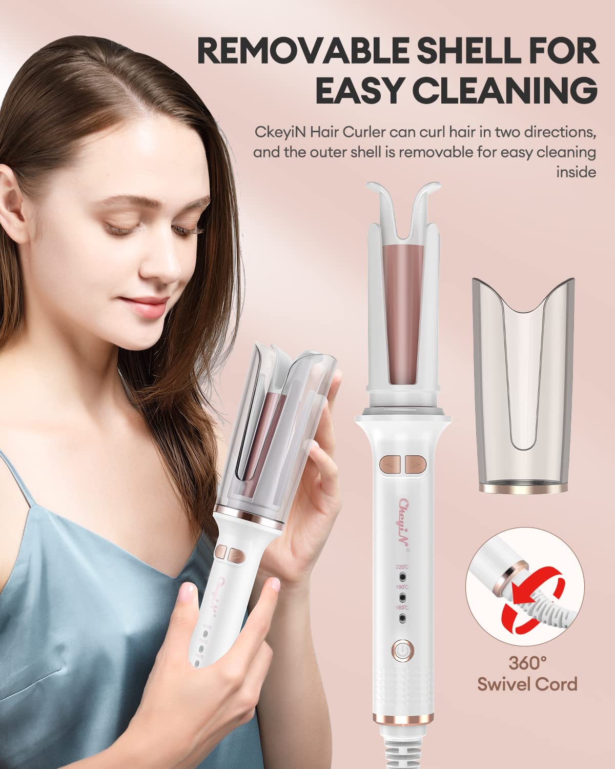 CkeyiN Automatic Hair Curler, 25mm Automatic Curling Iron Negative Ion Protection with 3-Speed Adjustable Temperature, Ceramic Rotating Curling Tongs 30s Fast Heating, Anti-Tangle for All Hair