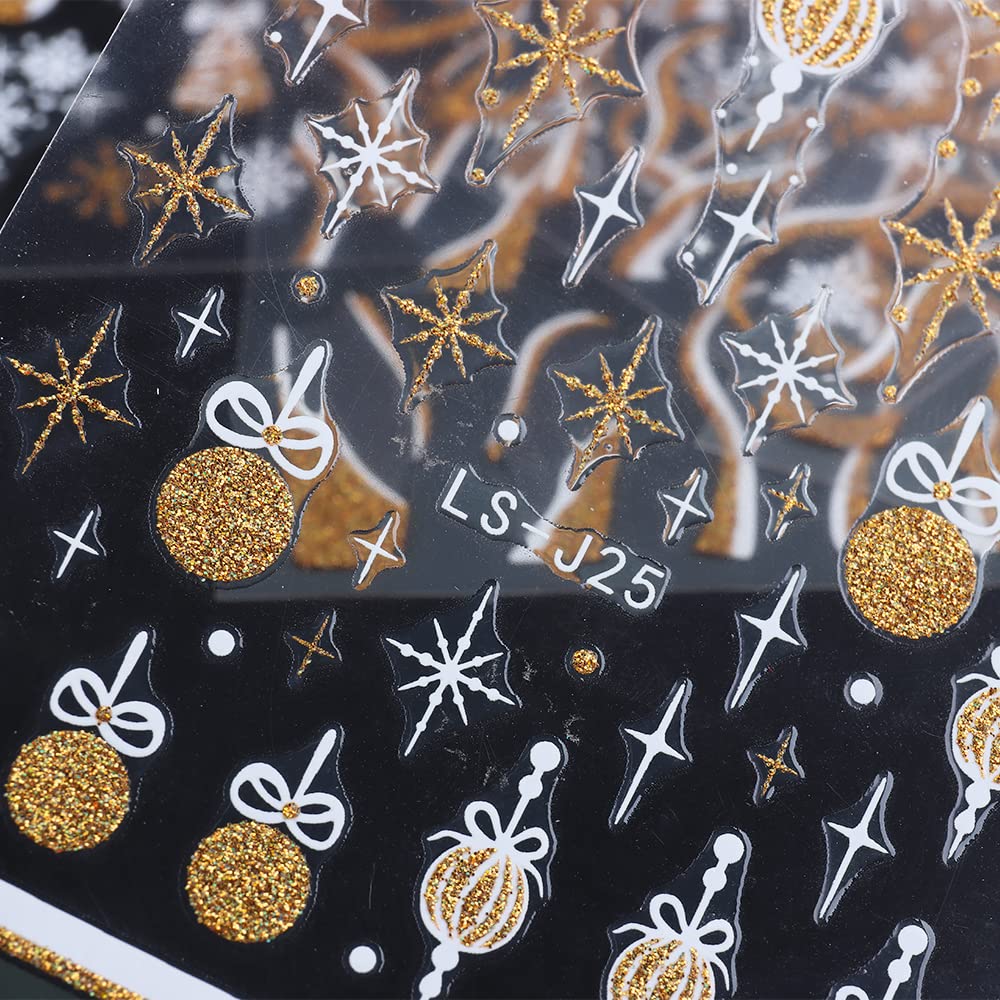 8 Sheets Christmas Nail Art Stickers Decals Self-Adhesive Gold Bling Glitter Reindeer Line Snowflake Nail Supplies Nail Art Design Decoration Accessories