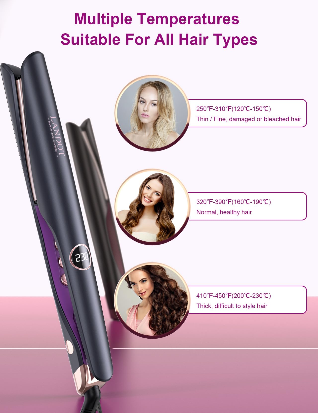 LANDOT Hair Straighteners and Curlers 2 in 1 - Twist Flat Curling Iron Pro Multi-Styler for Curl/Wave/Straighten Hair