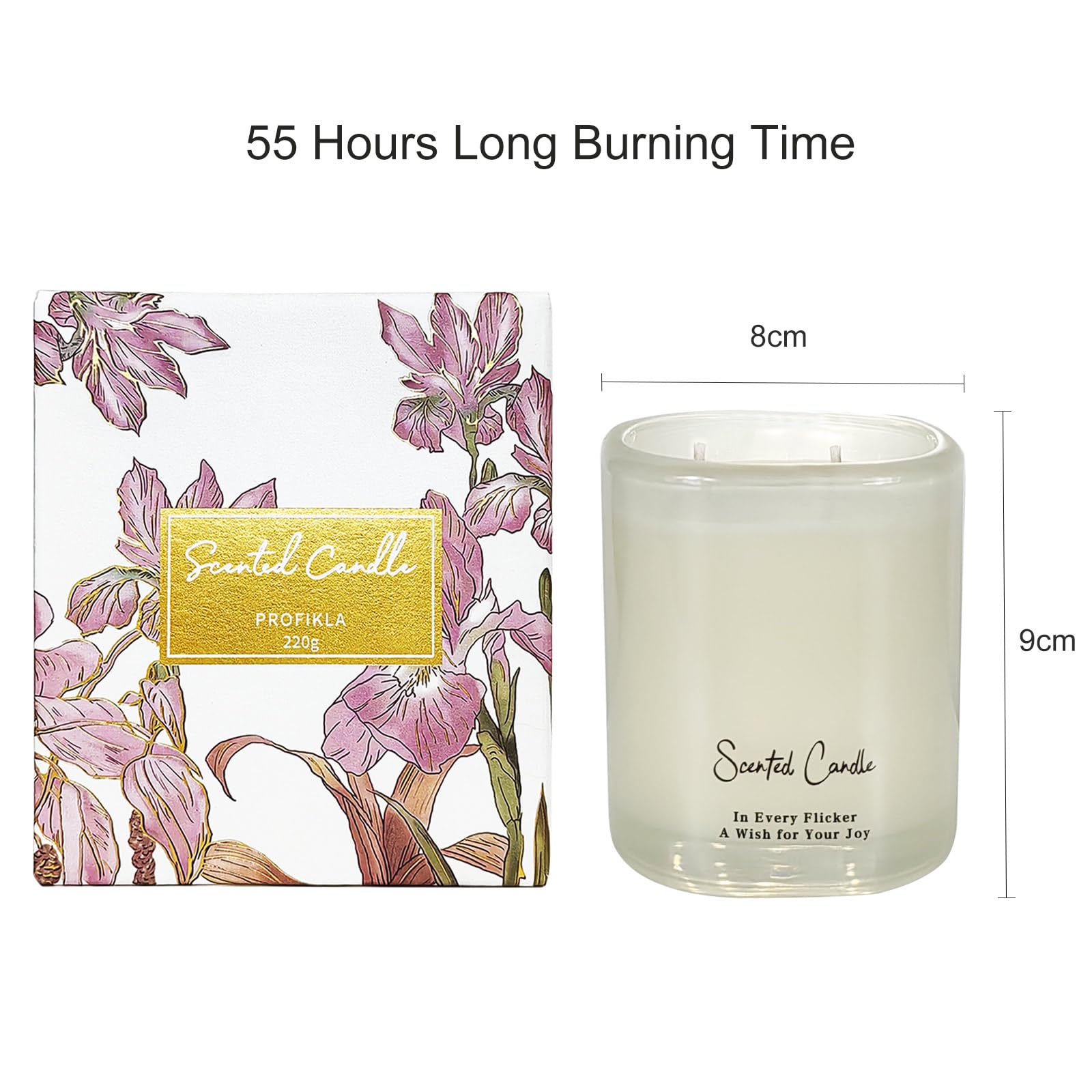 PROFIKLA Candles Gifts for Women, Jasmine Scented Candles with Soy Wax, 55 Hours Burning Time 220g Large Candles Gift for Birthday, Mum, Lover, Friend