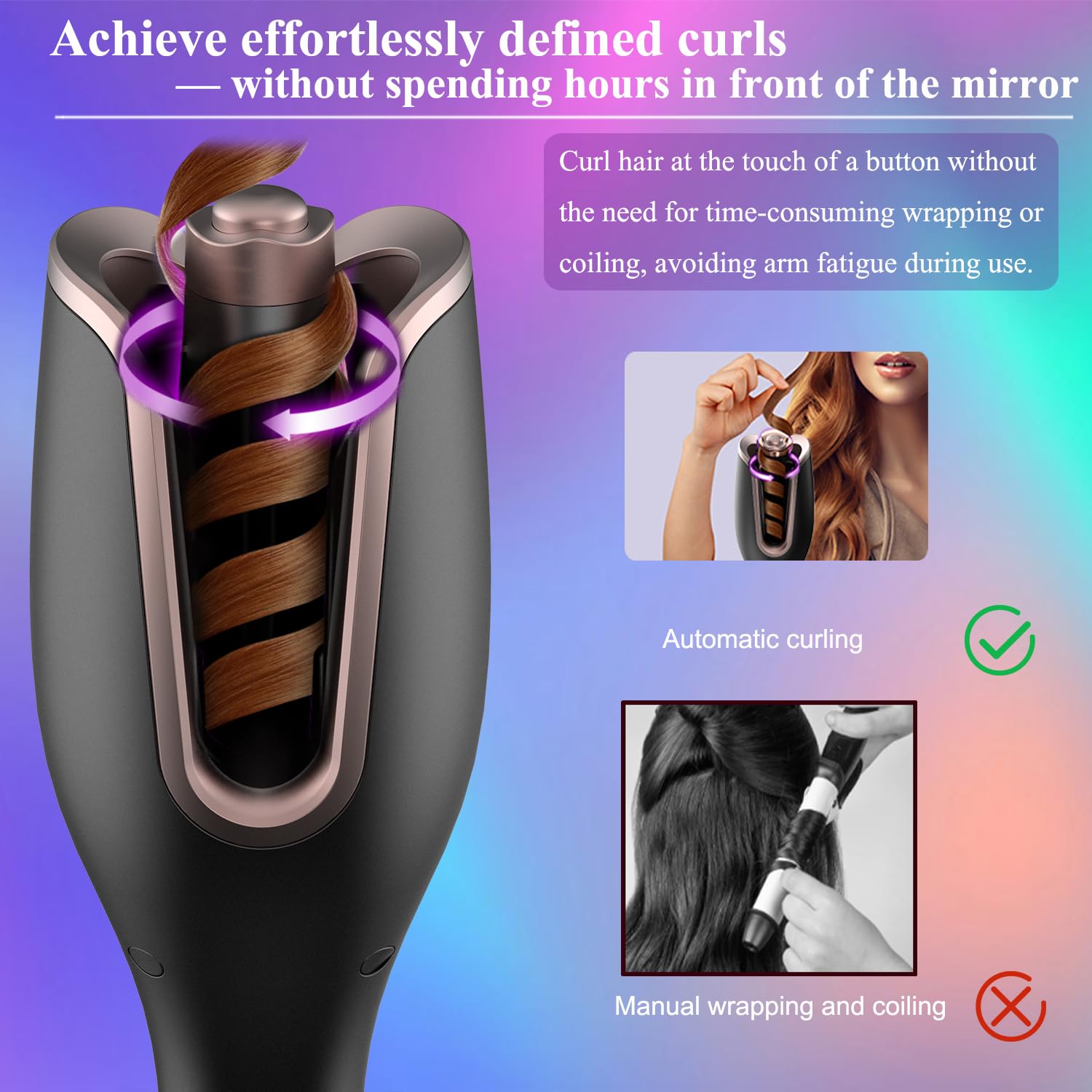 BUJIYI Hair Curler, Curling Wand, Curling Tongs, 4-Speed Adjustable Temperature, Fast Heating Hair Curlers for Long Hair