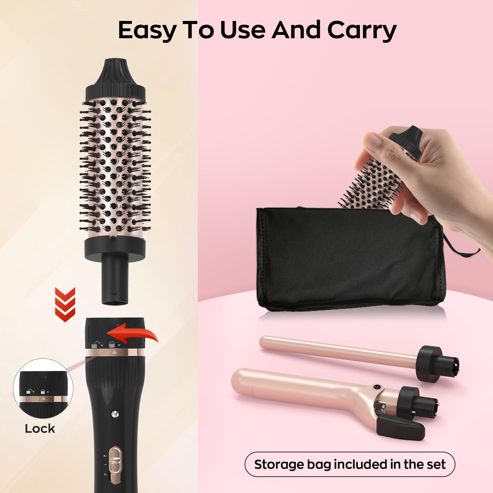 janelove Hair Curler,3 in 1 Curling Wand Set with Thermal Brush for Natural Curls,13 and 25mm Ceramic Curling Wand for Long Hair,Interchangeable Hair Curler Wand Set with 38mm Curling Brush