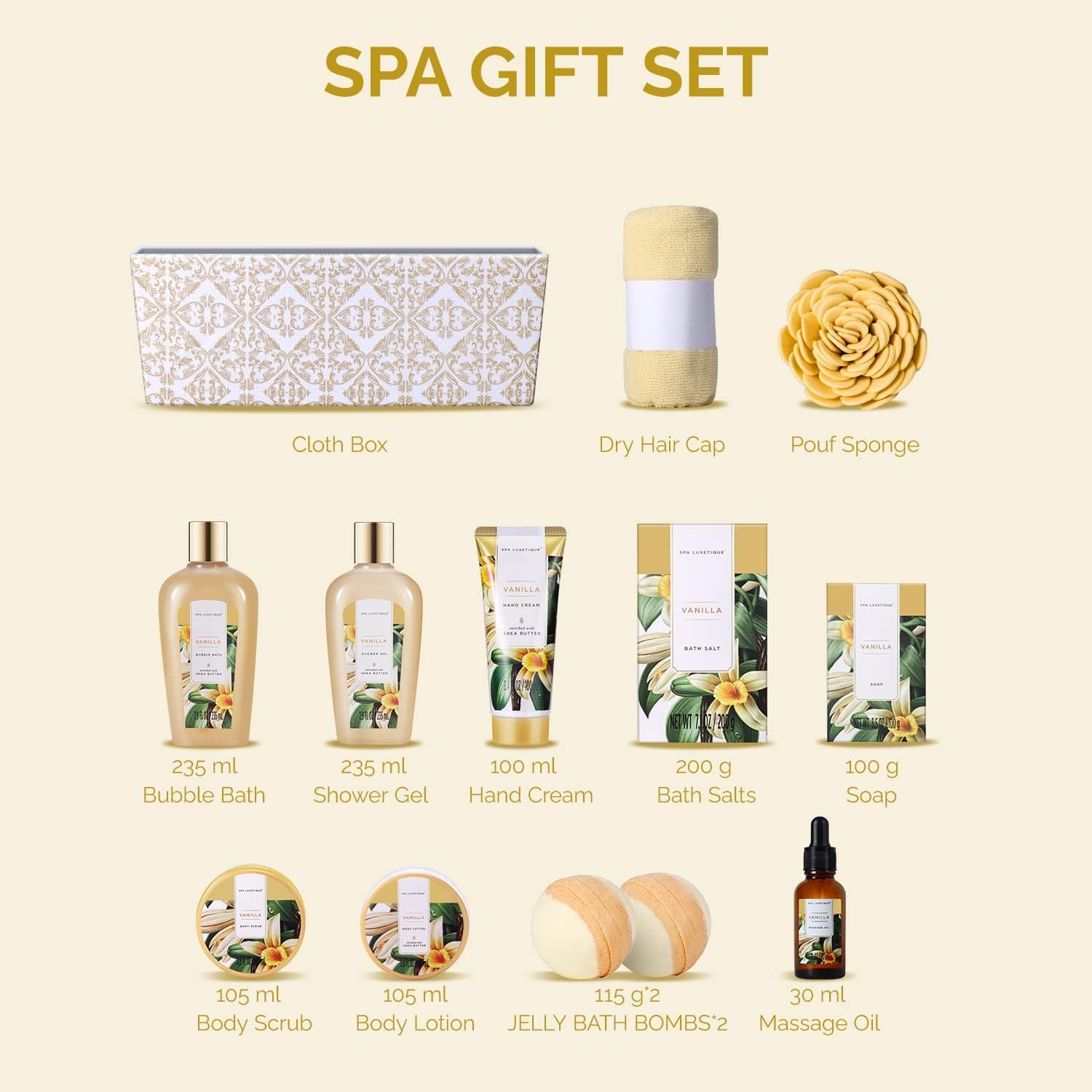 Spa Luxetique 12-Piece Vanilla Bath Gift Set