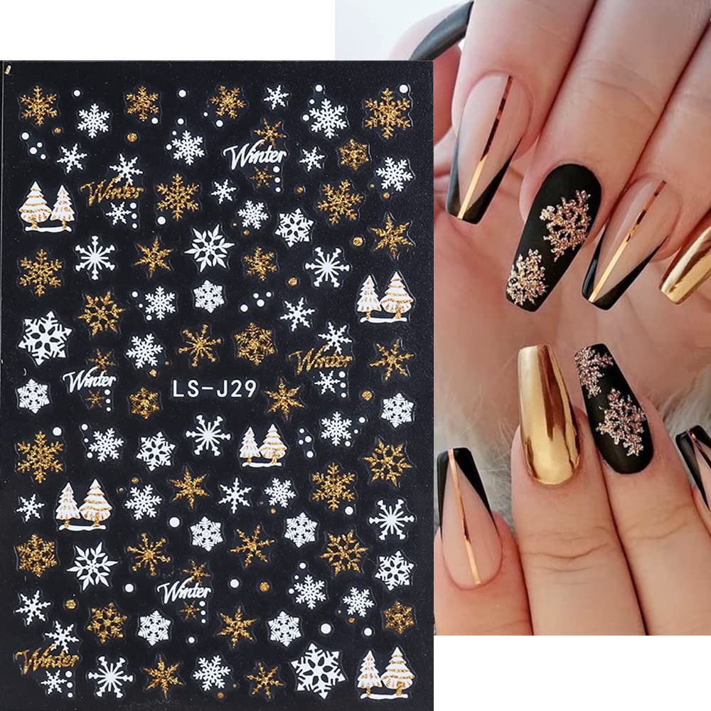 8 Sheets Christmas Nail Art Stickers Decals Self-Adhesive Gold Bling Glitter Reindeer Line Snowflake Nail Supplies Nail Art Design Decoration Accessories