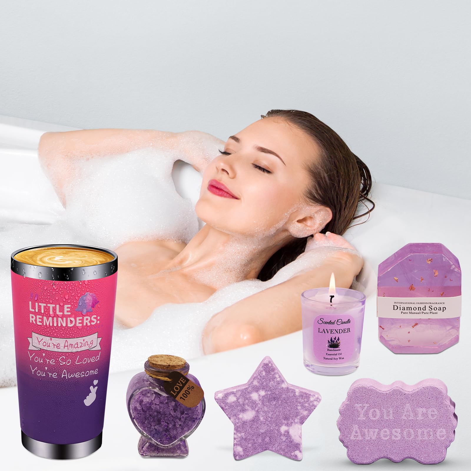 Birthday Pamper Gifts for Women, Unique Bath Sets Self Care Package for Her, Get Well Soon Relaxing Spa Present, Ladies Pamper Hamper Christmas Birthday Gifts for Mum Wife Friend (Lavender)