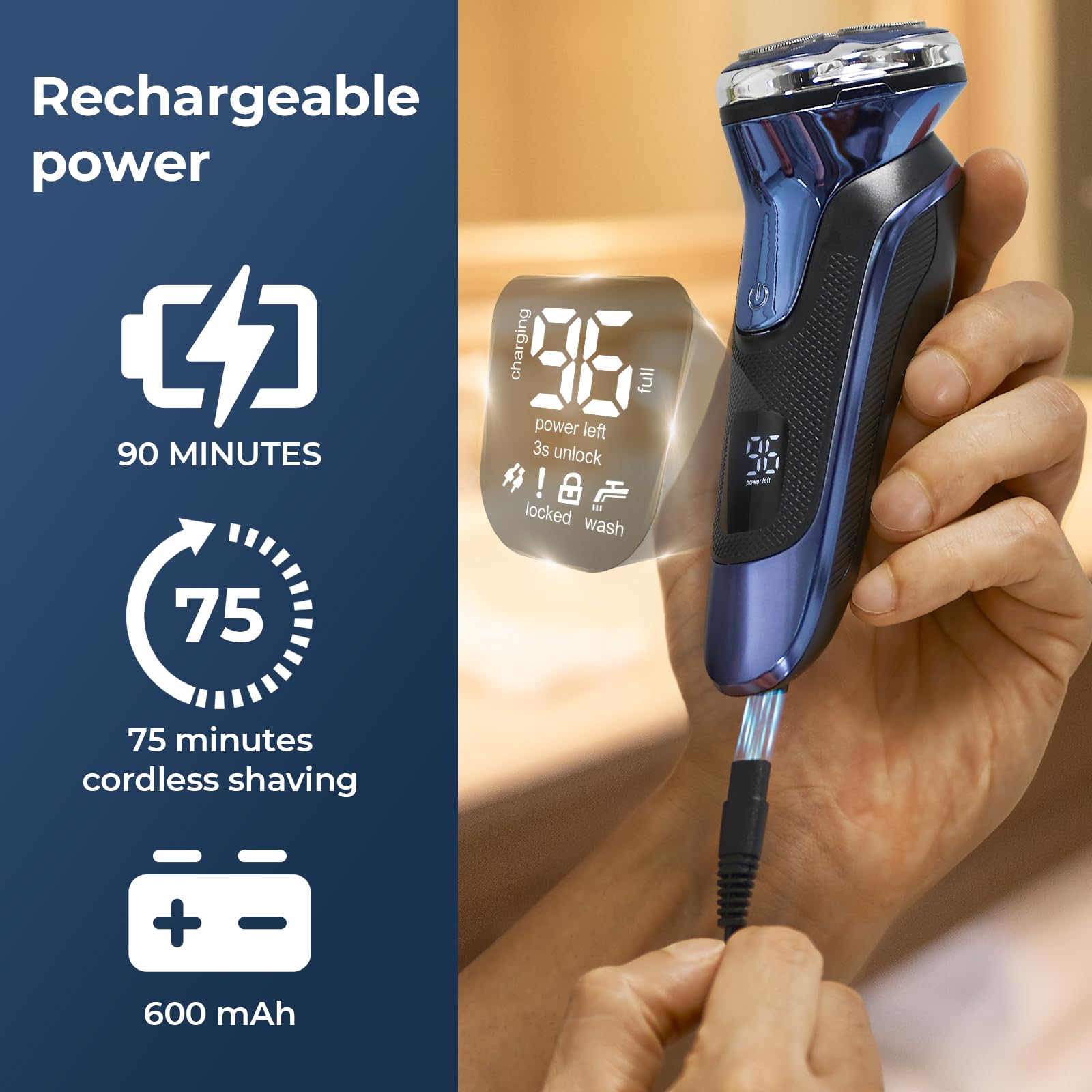 Electric Razor for Men,FitSan Wet & Dry Electric Shaver with PowerCut Blades, Cordless USB Rechargeable Foil Shaver with Pop-up Trimmer and Travel Lock