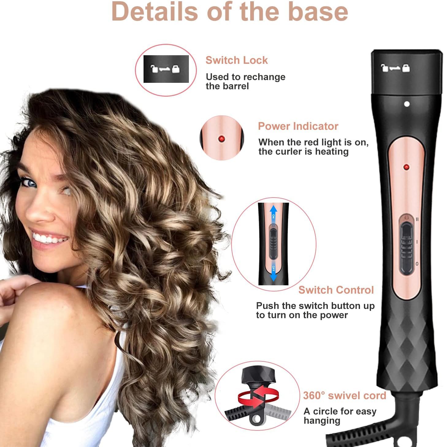 JAETON 3 in 1 Curling Wand Iron, Hair Curling Wand Set Include 0.75-1" Conical, 1.25" Large and 0.35" Thin Curling Iron Interchangeable Ceramic Barrel Hair Curler Set for Short & Long Hair
