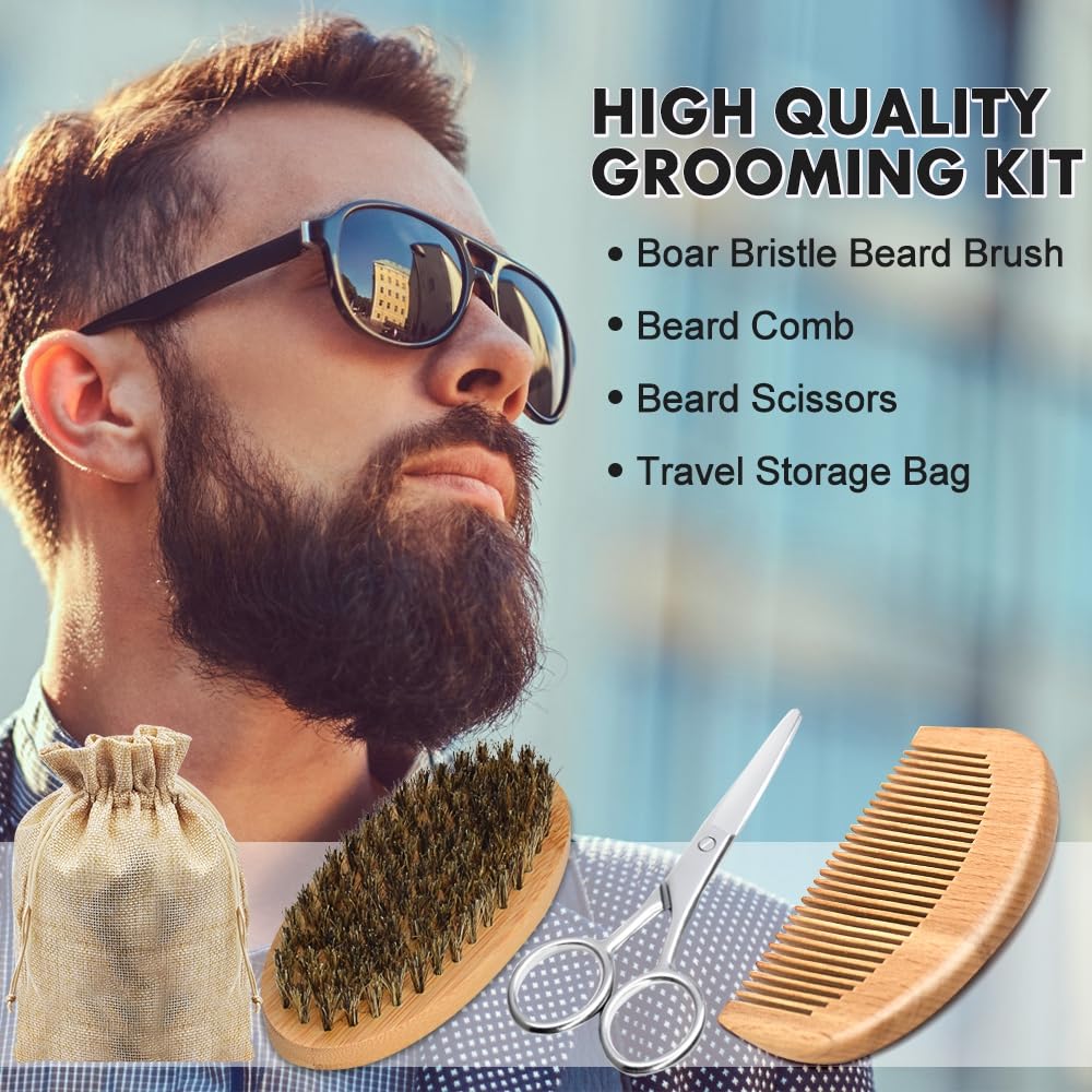 Beard Kit for Men Grooming & Care W/Beard Wash Shampoo,3 Pack Beard Oil,Beard Shaper,Beard Brush,Balm,Comb,Scissors,Beard Grooming Kit for Men Gift