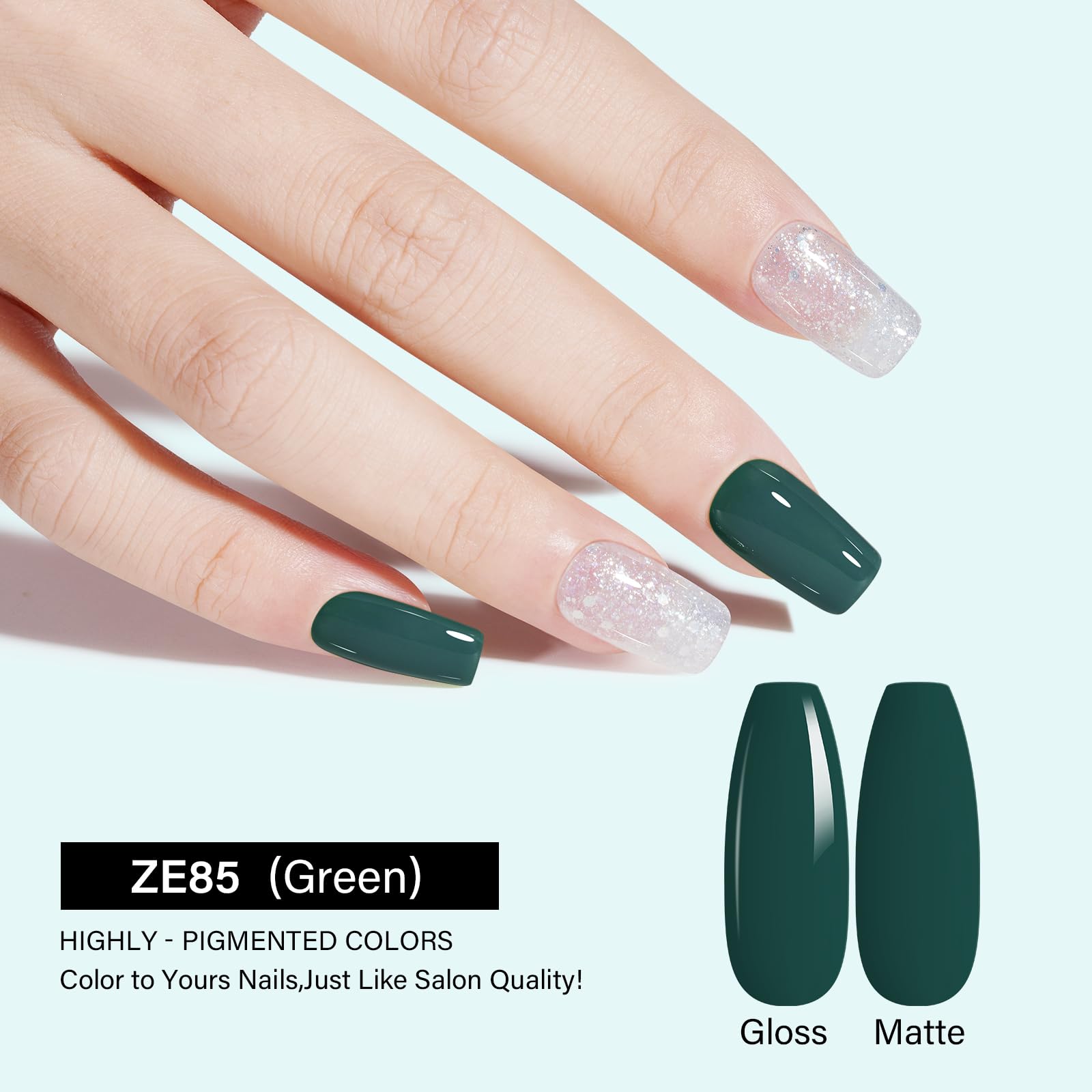 TOMICCA Green Gel Nail Polish, Dark Green Gel Nail Varnish, Soak Off UV LED Forest Green Gel Polish, Long Lasting High Glossy Nail Art Manicure Salon DIY Gift for Girls 8ml