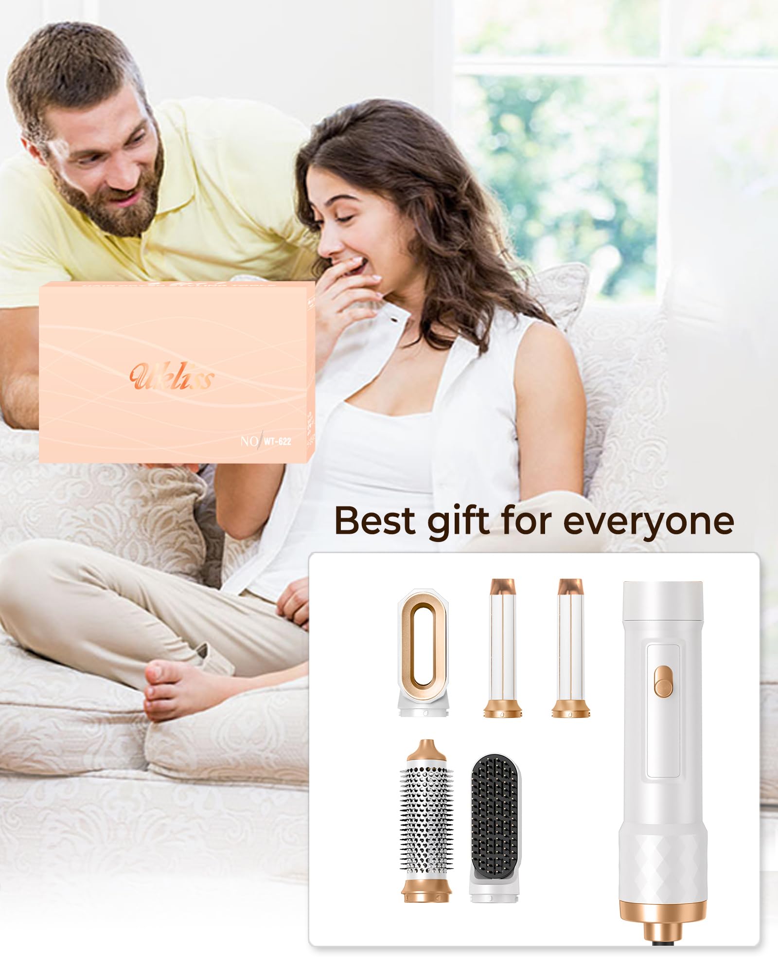 Magic Styler 5 in 1 Hair Styler, UKLISS Airstyler for Women, 1000W Hair Dryer Brush with Auto Wrap Air Curler Wand, Hair Straightener Brush, Round Brush Hair Dryer for Volumise, Curls, Style