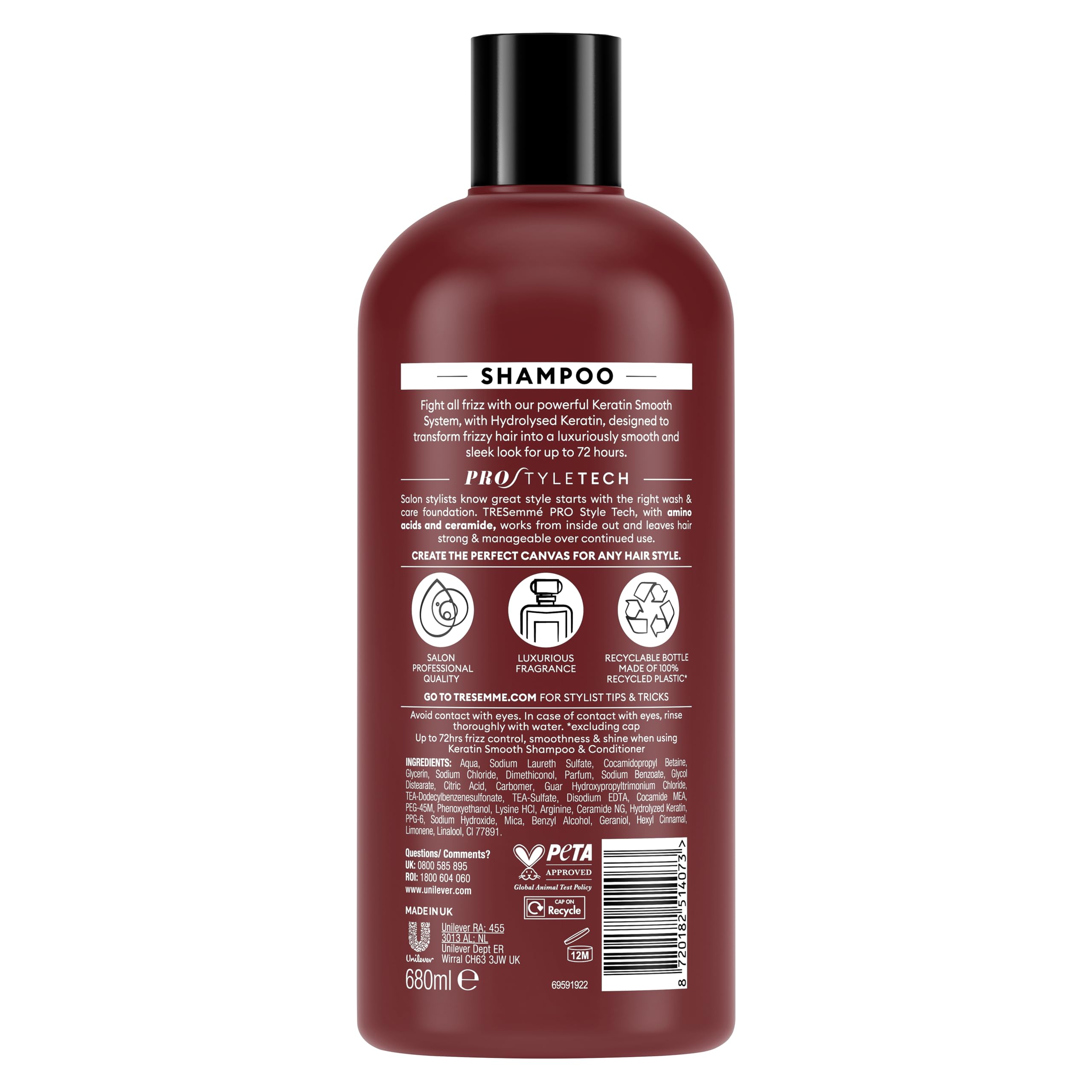 1xTRESemmé Keratin Smooth Shampoo 680 ml & 1x TRESemmé Keratin Smooth Conditioner for 72h frizz control, smoothness & shine 680 ml 2 piece