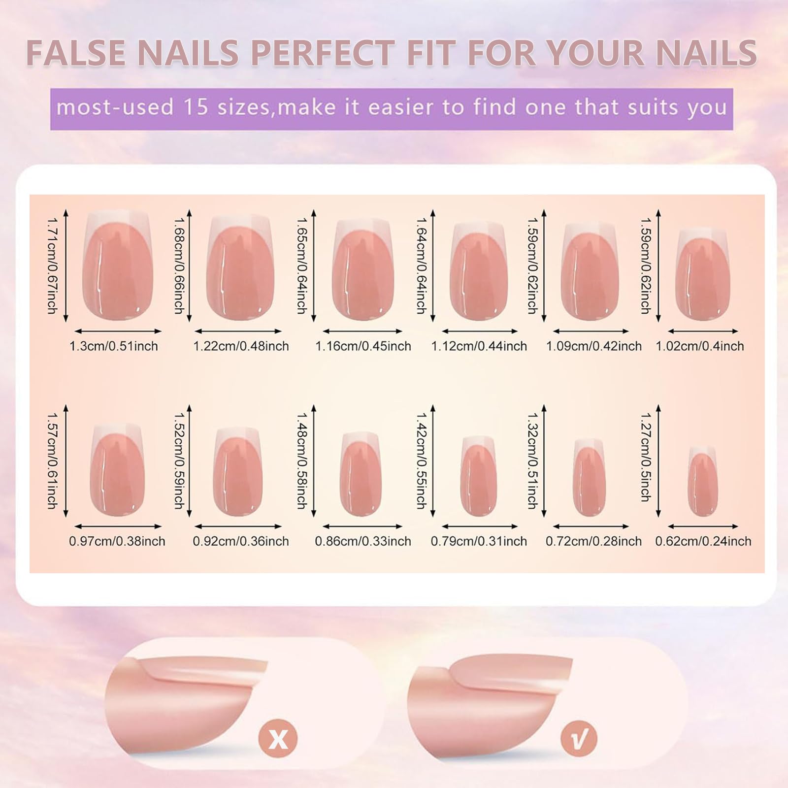 French False Nails - 240Pcs Square Press On Nails Short - Fake Nails White Tip French False Nail Kit - Full Cover Stick on Nails French Nail Art Manicure Decorations