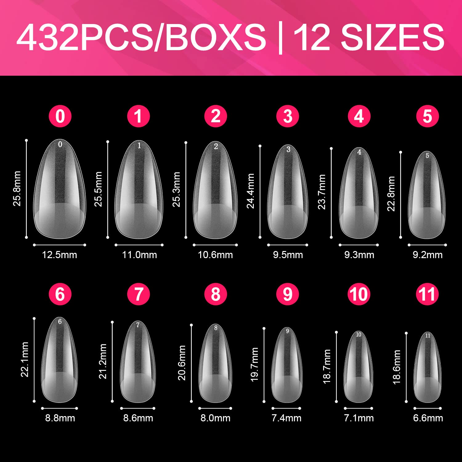 AIMEILI False Nail Tips, 432PCS Clear Matte Coffin Full Cover Nail Tips for Soak Off Nail Extension, Acrylic False Press on Nails with Box for Nail Art Salon and Home DIY, 10 Sizes 005