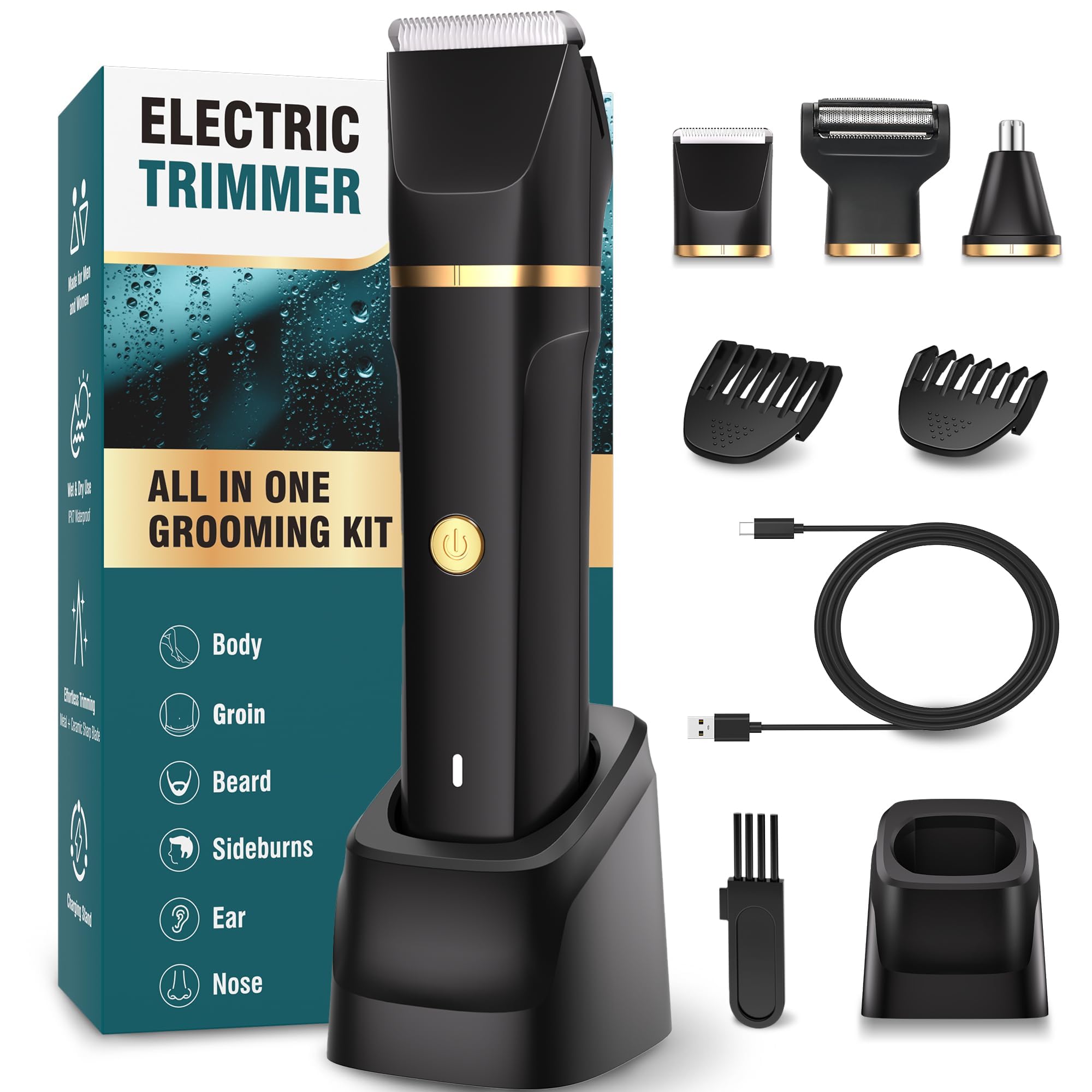 Body Trimmer Men,3 in 1 Body Hair Trimmer Men Rechargeable,Pubic Hair Trimmer for Men Wet and Dry,Ball Trimmer Men IPX7 Waterproof,Body Shavers for Men with 2 Combs,Painless Nose Hair Trimmer for Men