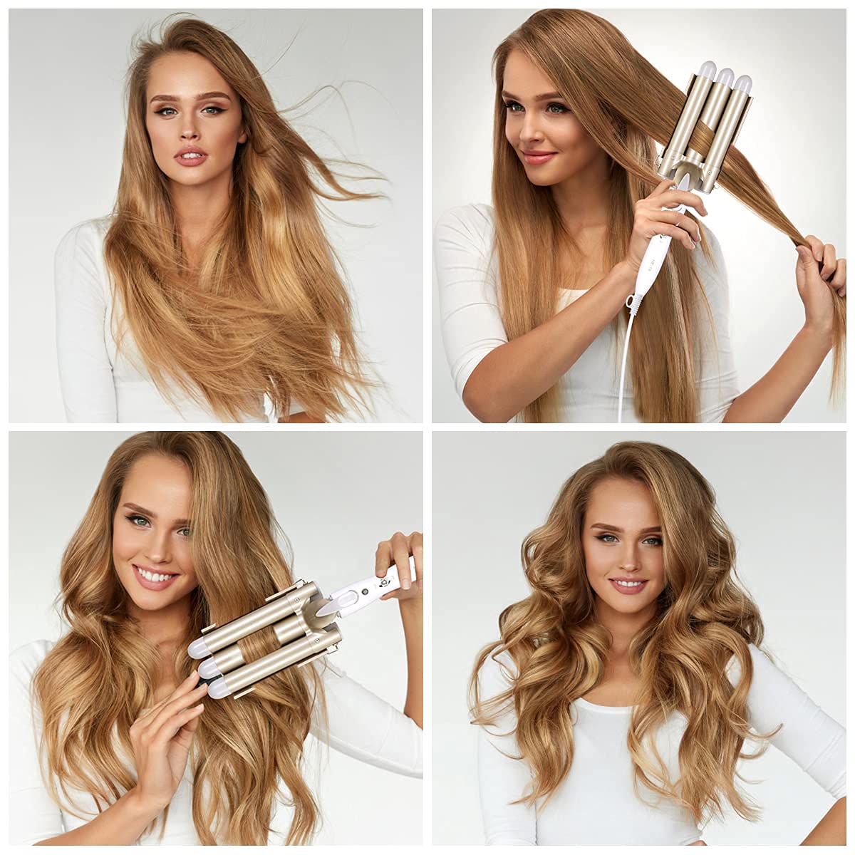 flintronic Hair Curler, 3 Barrels Curler Ceramic Curling Iron Wand Hair Wavers with Two Gear Temperature Control, 25mm Curling Tongs Crimping Bubble Styling Tool