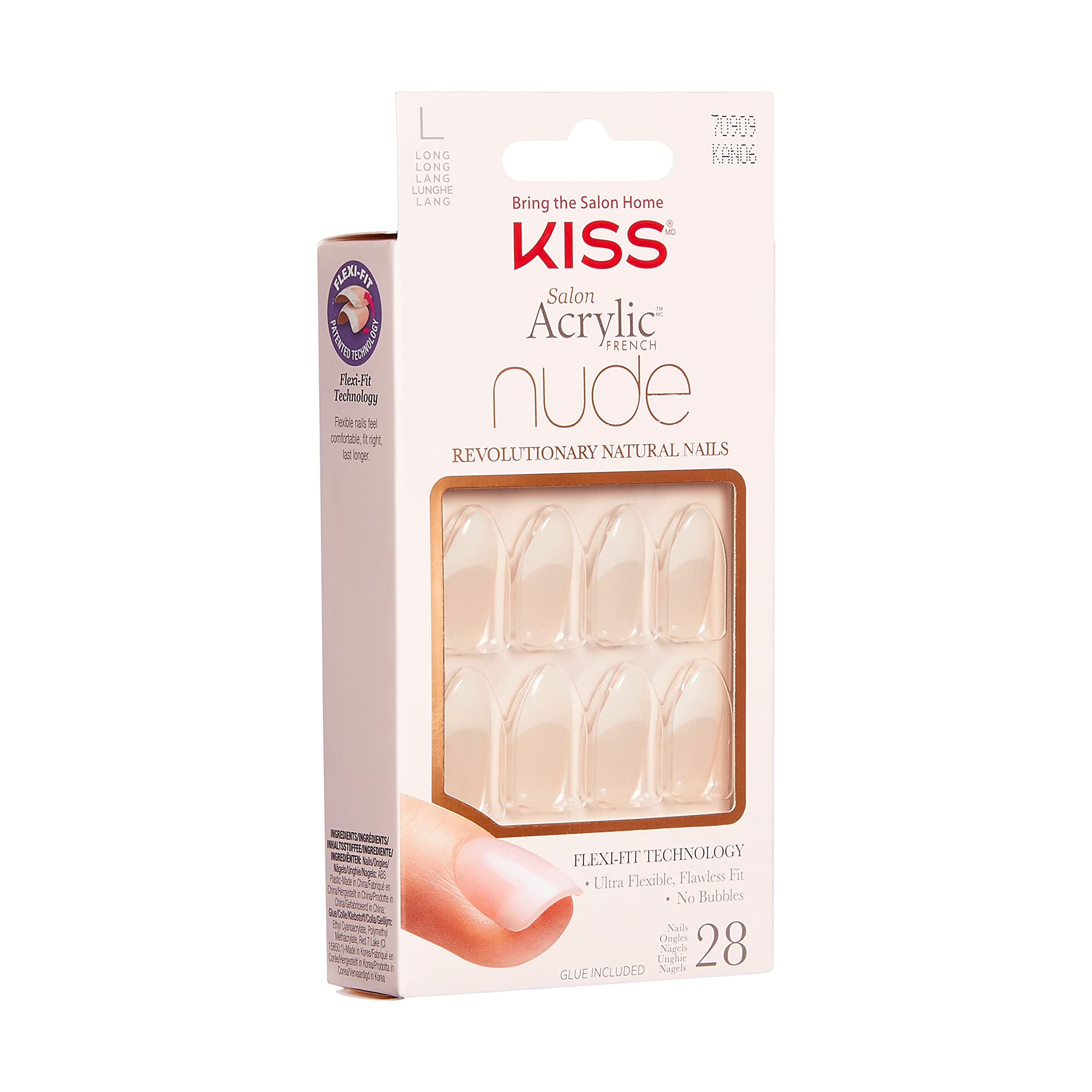 KISS Salon Acrylic French Nude Collection, Sensibility, Long Length Nude Fake Nails, Includes 28 False Nails, Nail Glue, Nail File, and Manicure Stick