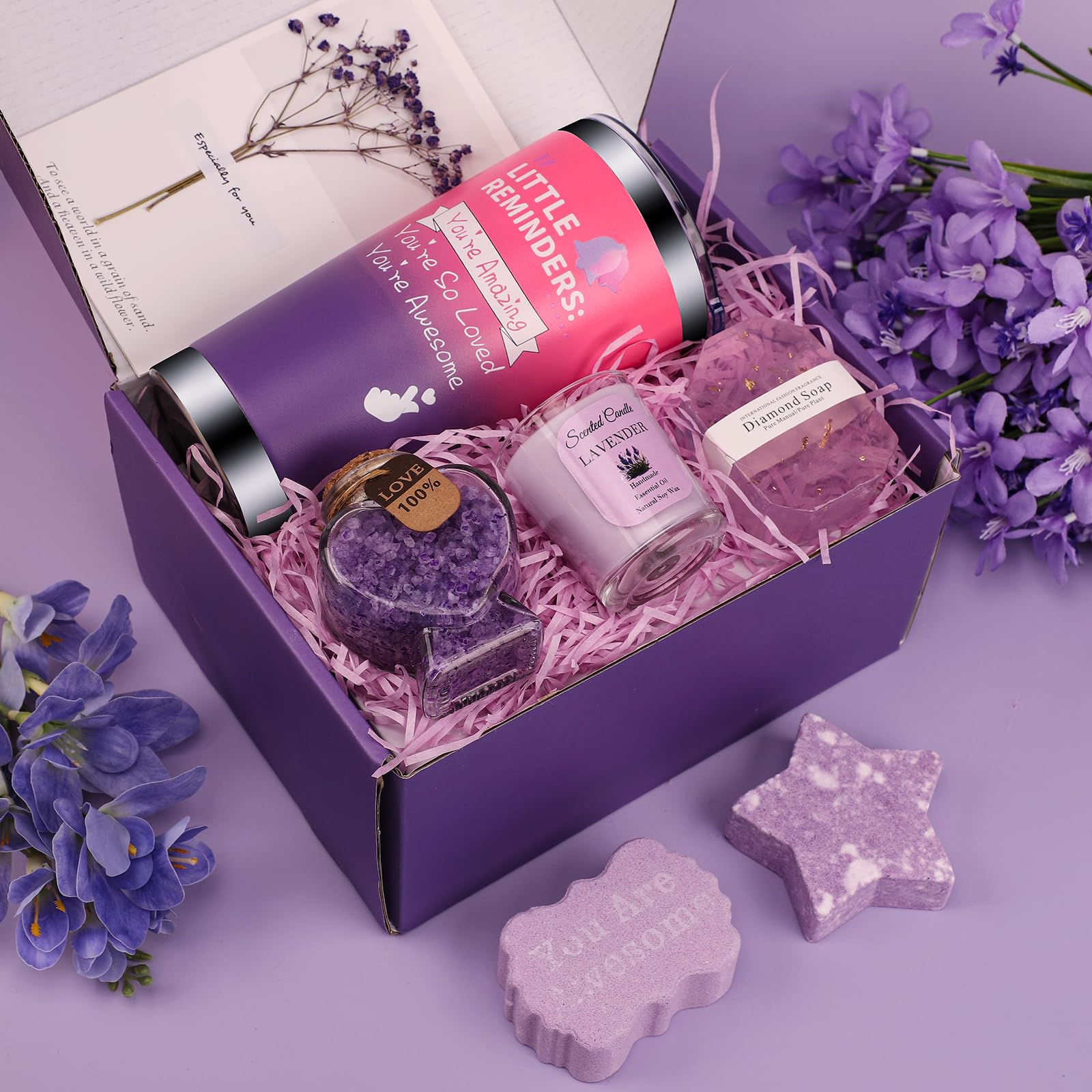 Birthday Pamper Gifts for Women, Unique Bath Sets Self Care Package for Her, Get Well Soon Relaxing Spa Present, Ladies Pamper Hamper Christmas Birthday Gifts for Mum Wife Friend (Lavender)