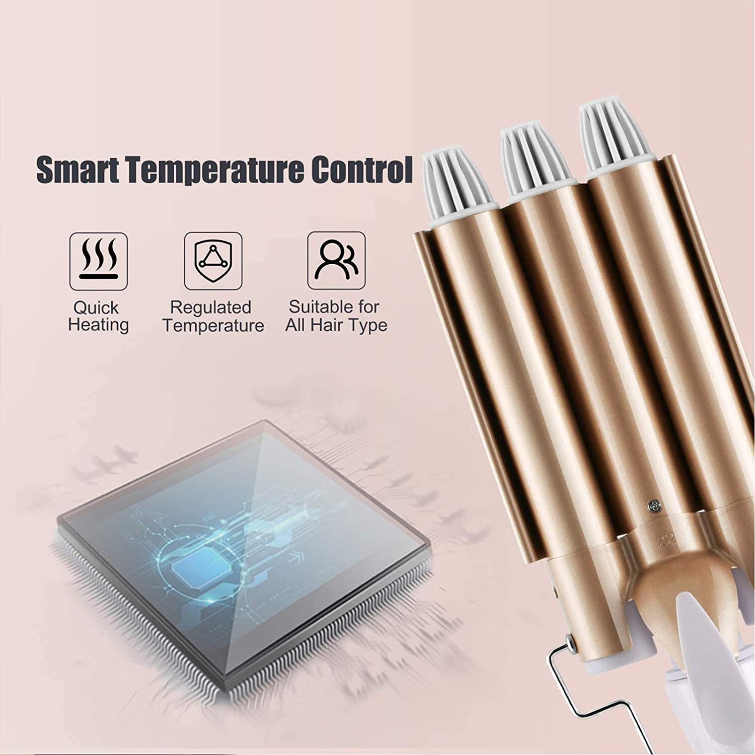 DazSpirit 3 Barrel Hair Wavers for Long/Short Hair, 22 mm Hair Curler Mermaid Hair Waver with 2 Temperature Control, Waver Curling Wand for Hair Styling Appliances