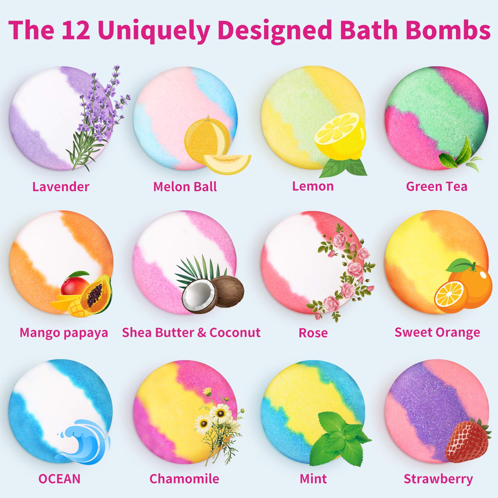 Bath Bombs Gift Set, 12pcs Handmade Fizzy Bubble Bath Bombs, Vegan & Cruelty Free, Perfect for Bubble and Spa Bath, Birthday Mothers Day Gifts Idea for Her/Him, Wife, Girlfriend