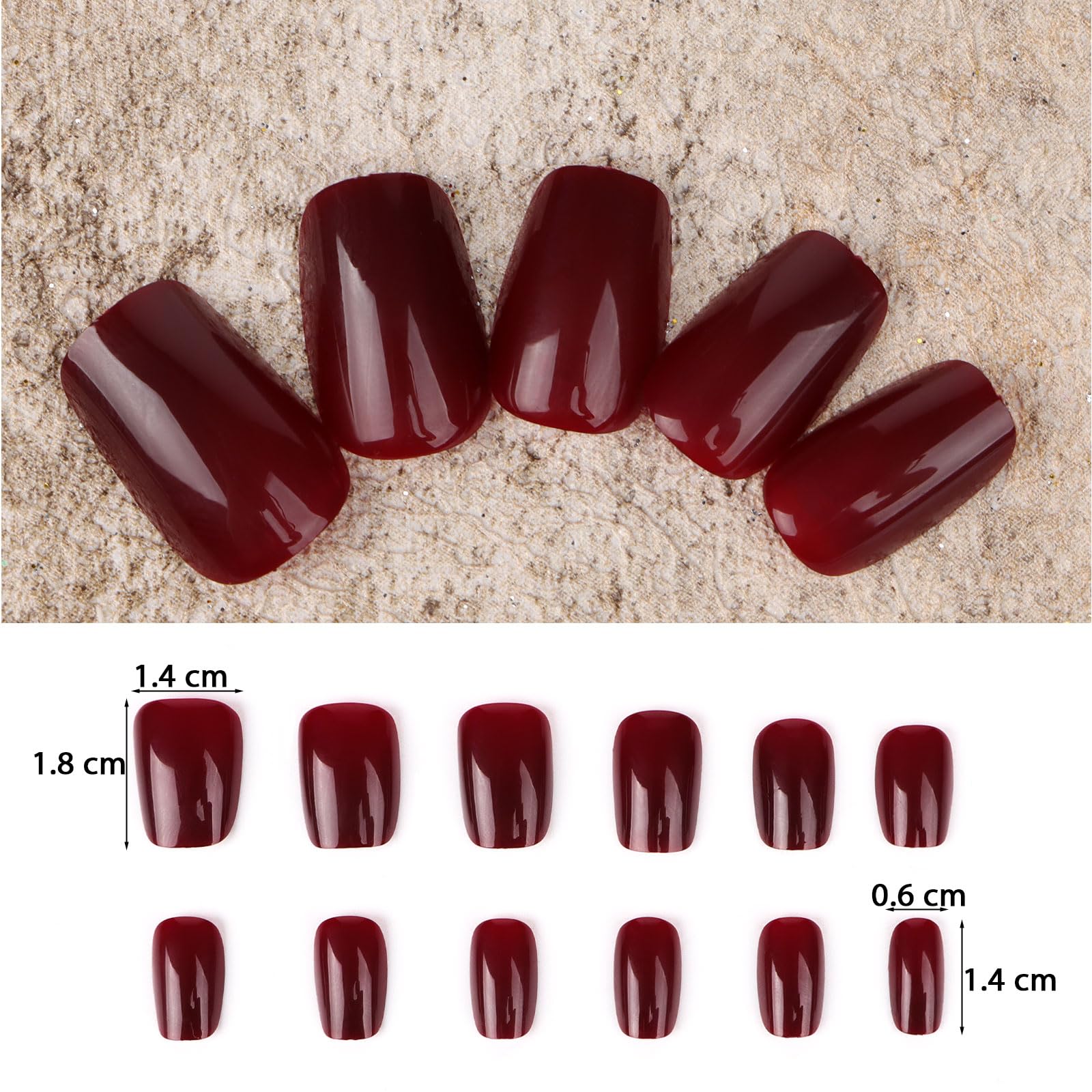 32 Pcs Wine Red False Nails Short Fake Nails with Glue Square Press on Nails Removable Glue-on Nails Tips for Christmas Halloween Women Girls Nail Art Accessories