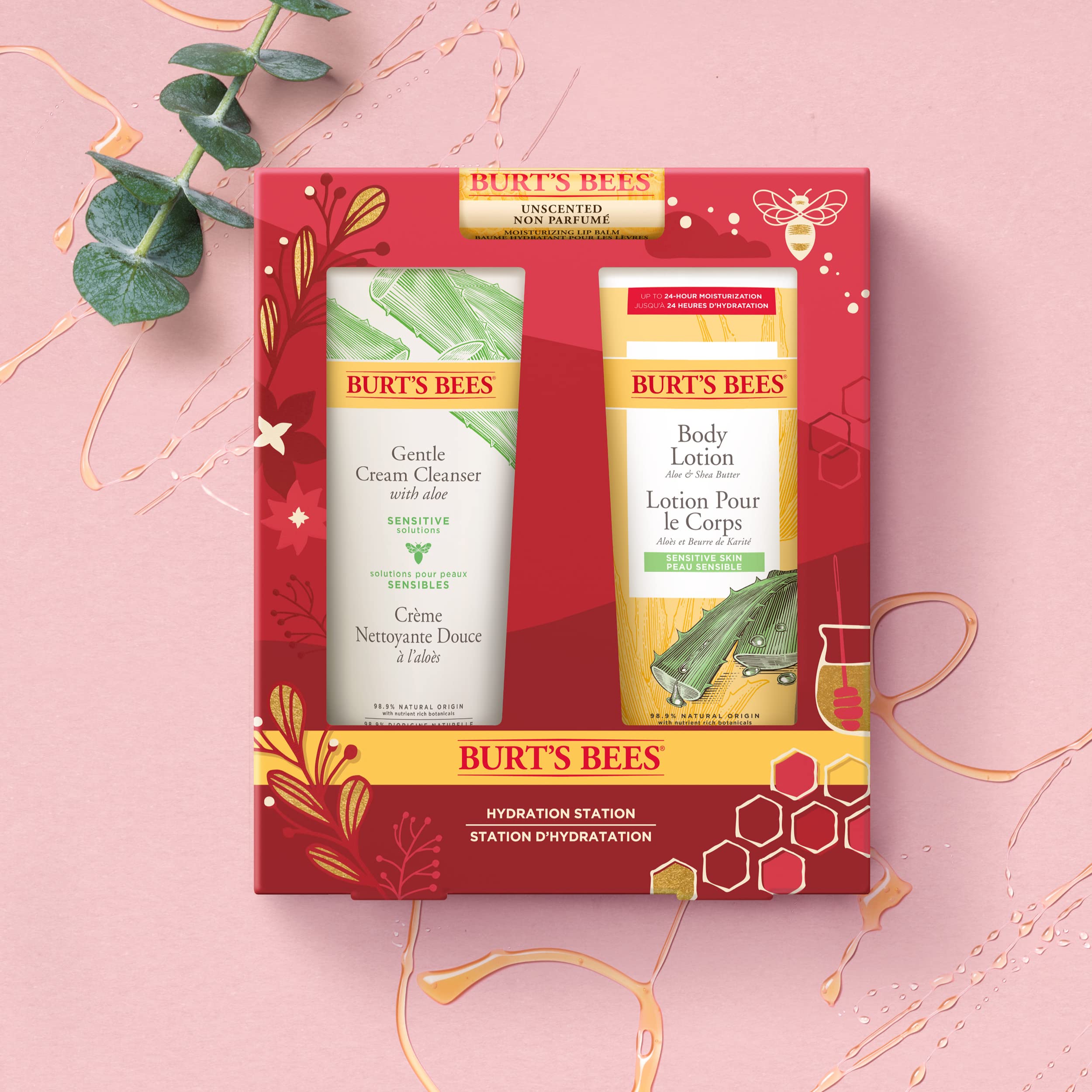 Burt’s Bees Giftset, Lip Balm, Body Lotion and Gentle Face Cleanser, Hydration Station