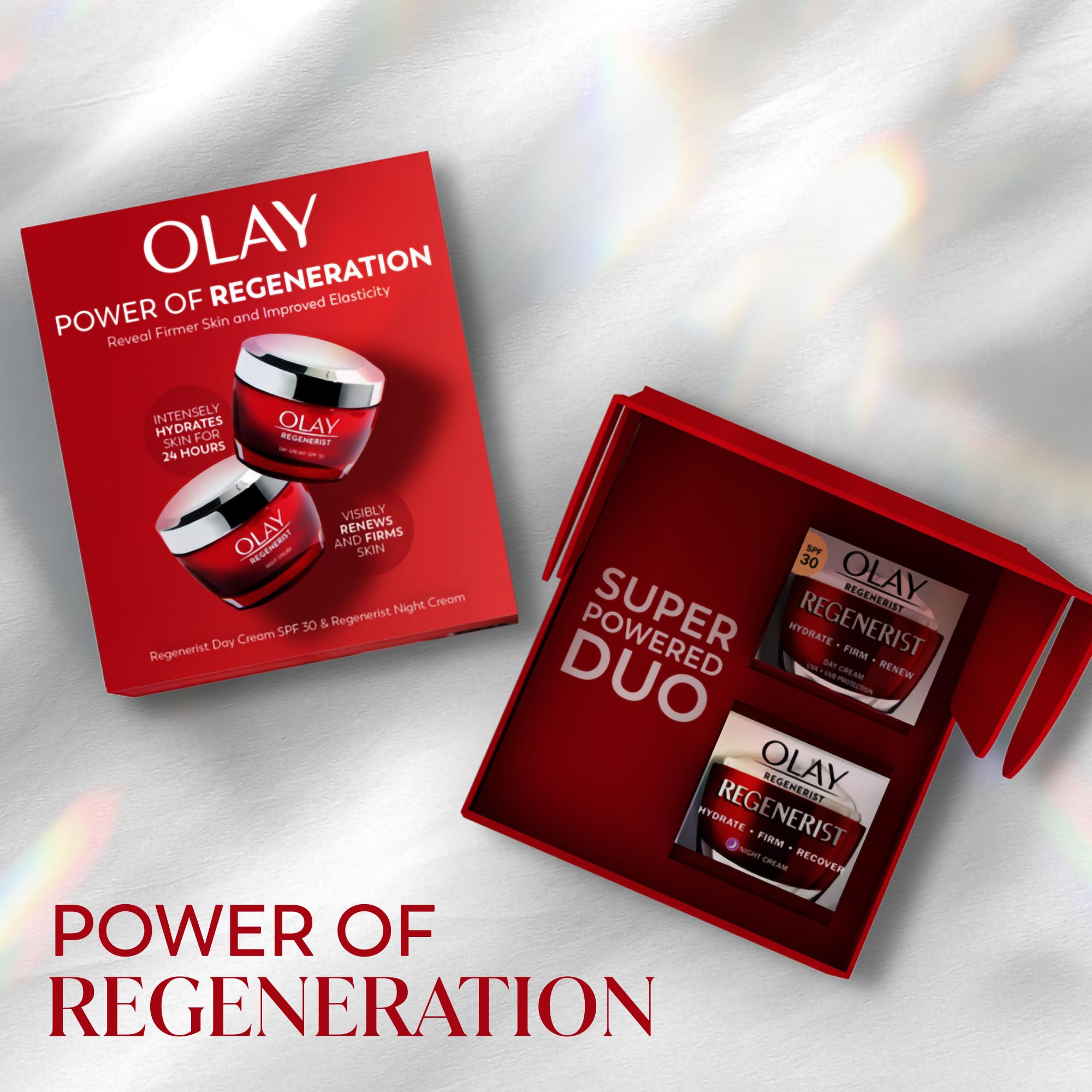 Olay Regenerist 3 Point Firming Anti-Ageing Giftset: Regenerist SPF 30 Day Face Cream 50ml + Regenerist Night Moisturiser 50ml, with Vitamin B3, Amino Peptides and Niacinamide