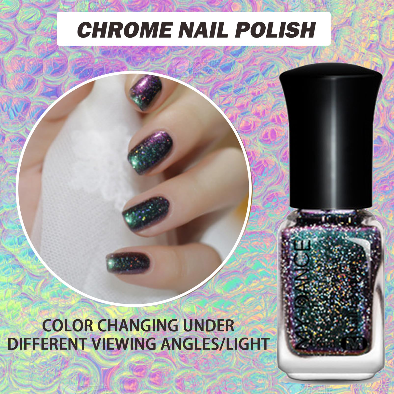 Chrome Nail Polish - Nail Varnish Quick Dry Nail Polish Glitter Nail Paint Metallic Shimmer Iridescent Chameleon Nail Art Polishes 6ml