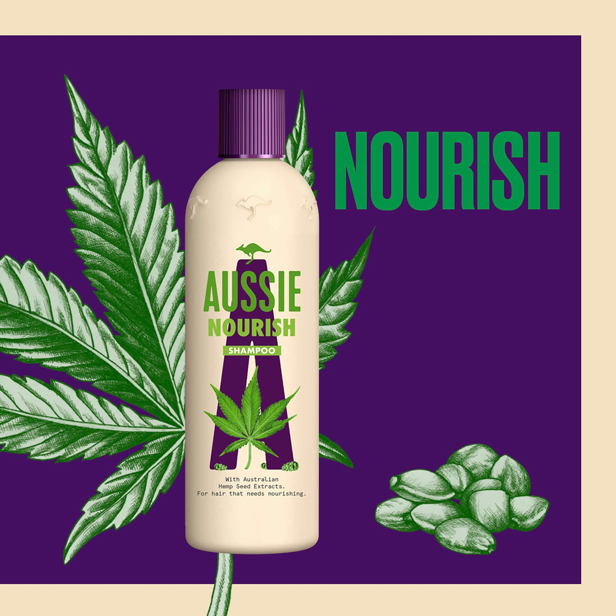 Aussie Nourish Shampoo with Hemp Seed Extract 300 ml