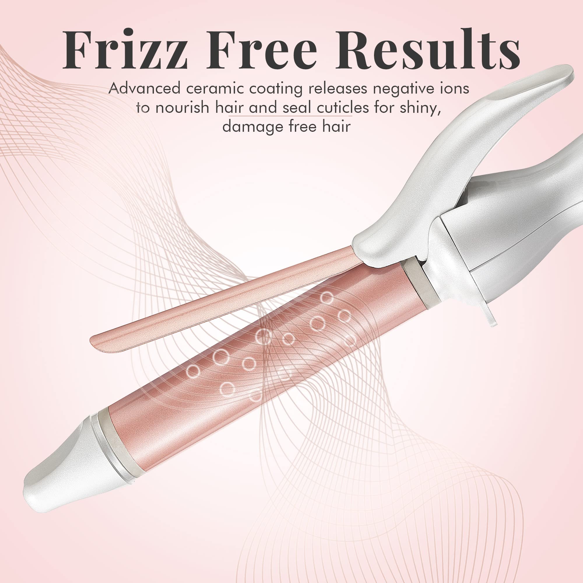 Lily England Hair Curling Wand 25mm, Ceramic Curling Tongs for Short Hair to Long Hair, 100°C - 200°C Adjustable Temperature & Auto-Shut Off, Rose Gold Hair Curler