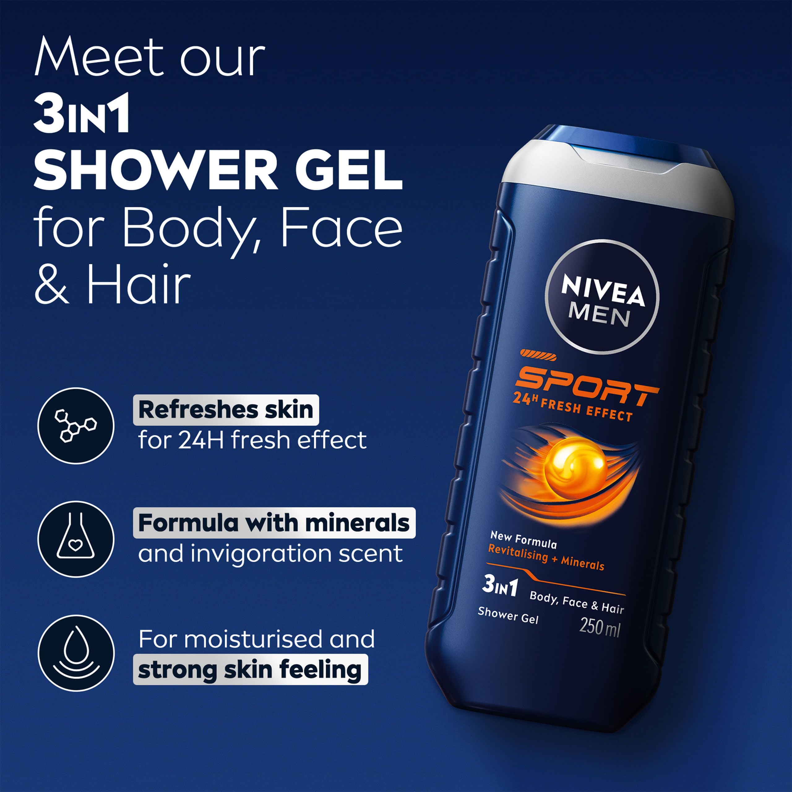 NIVEA MEN Sport 3-in-1 Shower Gel for Body, Face & Hair