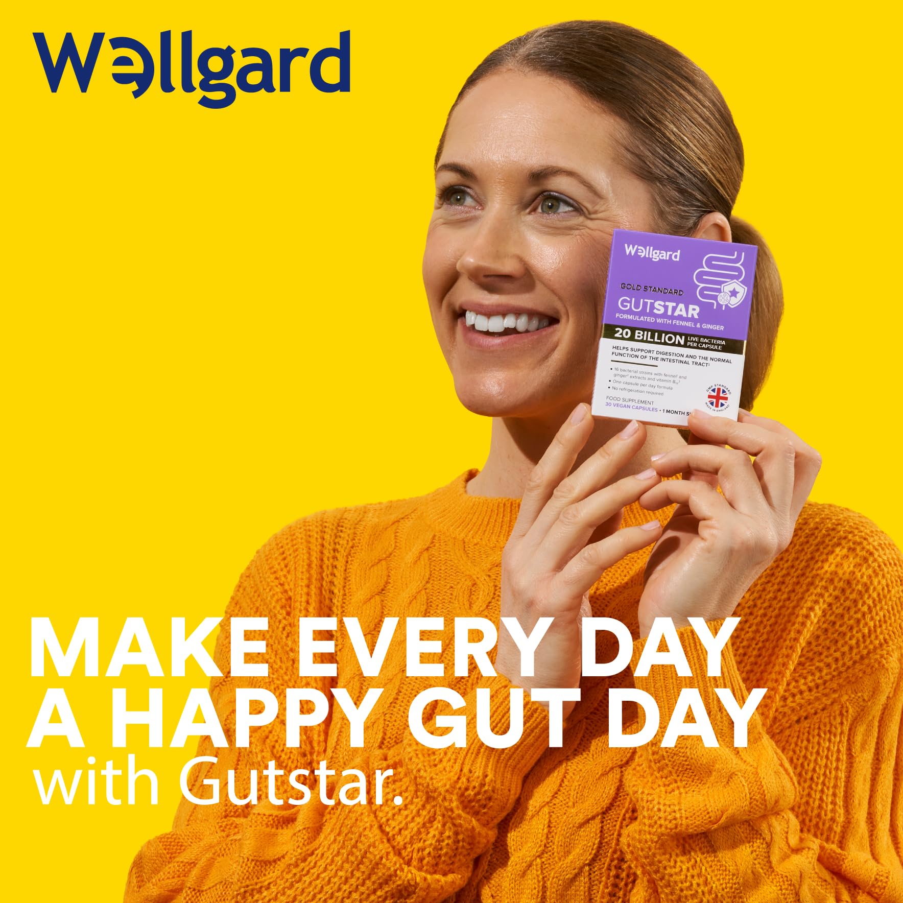 Wellgard Gutstar Probiotics - 16 Strain Probiotics for Gut Health with Fennel and Ginger, Vegan, UK Made