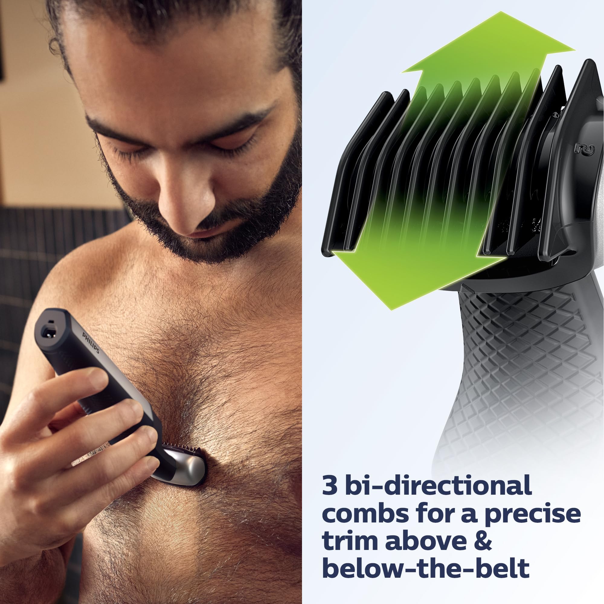 Philips Norelco Bodygroom Series 5000 Showerproof Body Trimmer for Men with Back Attachment, BG5025/40