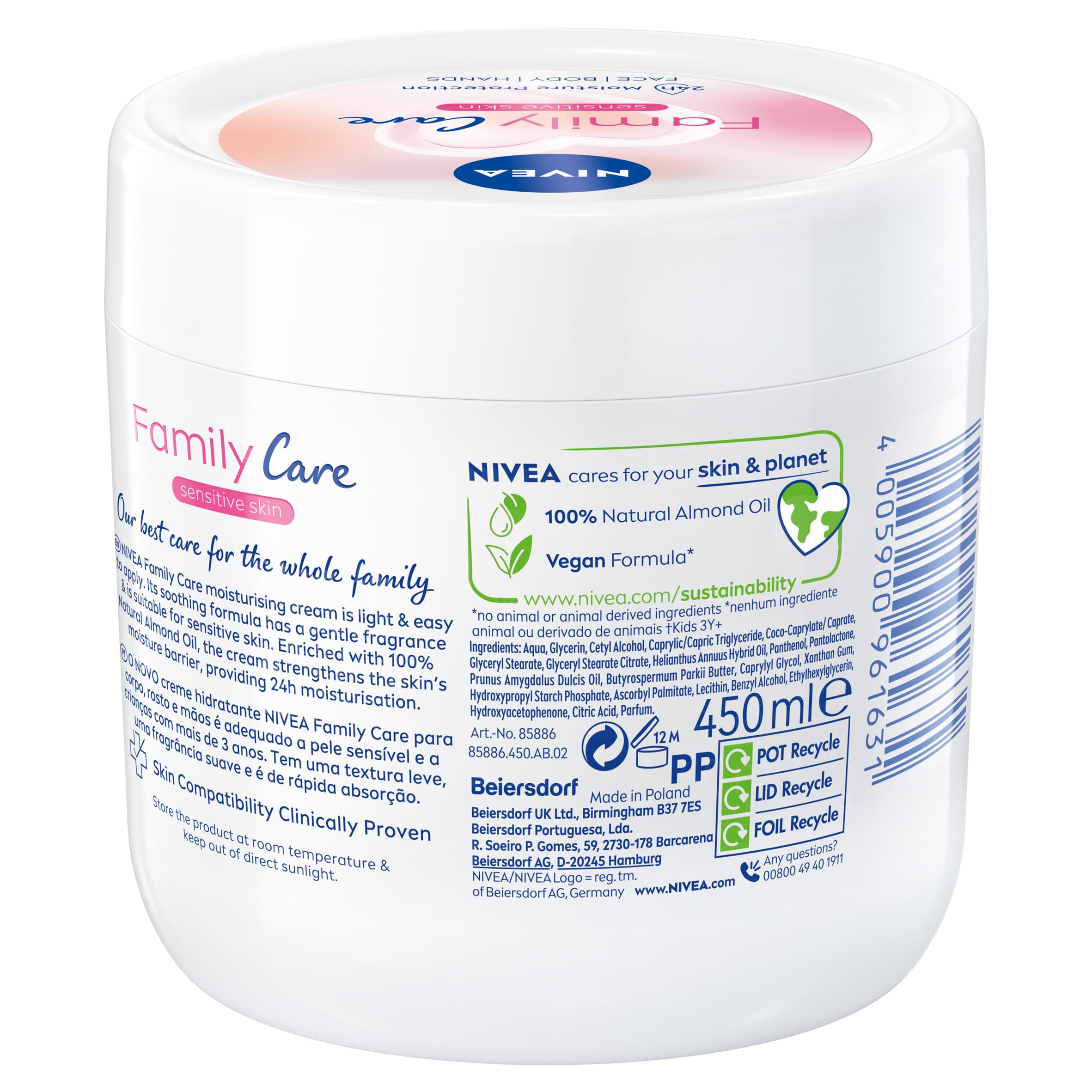 NIVEA Family Care Sensitive Moisturising Cream 450ml