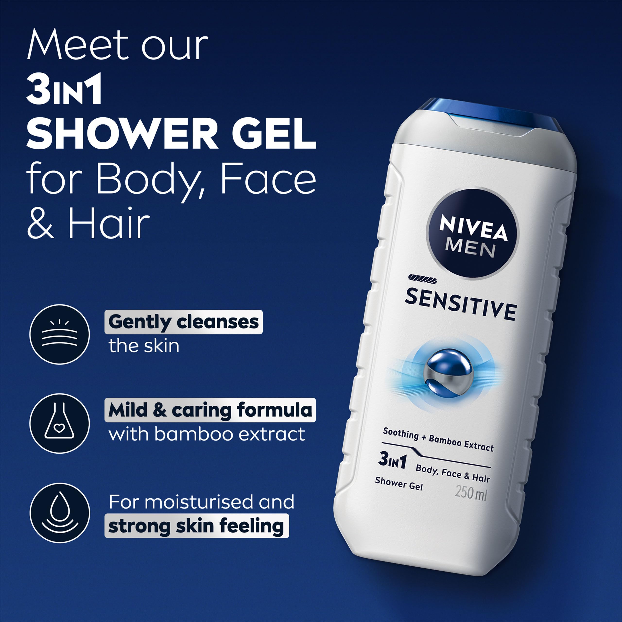 NIVEA MEN Sensitive Skin 3-in-1 Shower Gel 6 Pack