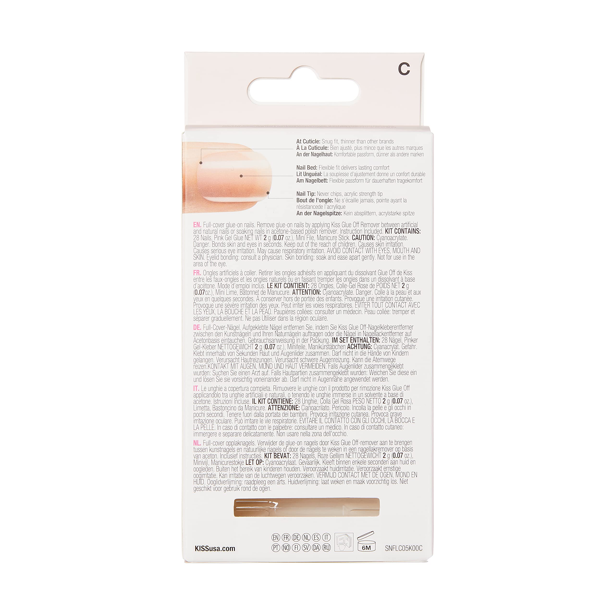 KISS Salon Acrylic French Nude Collection, Sensibility, Long Length Nude Fake Nails, Includes 28 False Nails, Nail Glue, Nail File, and Manicure Stick