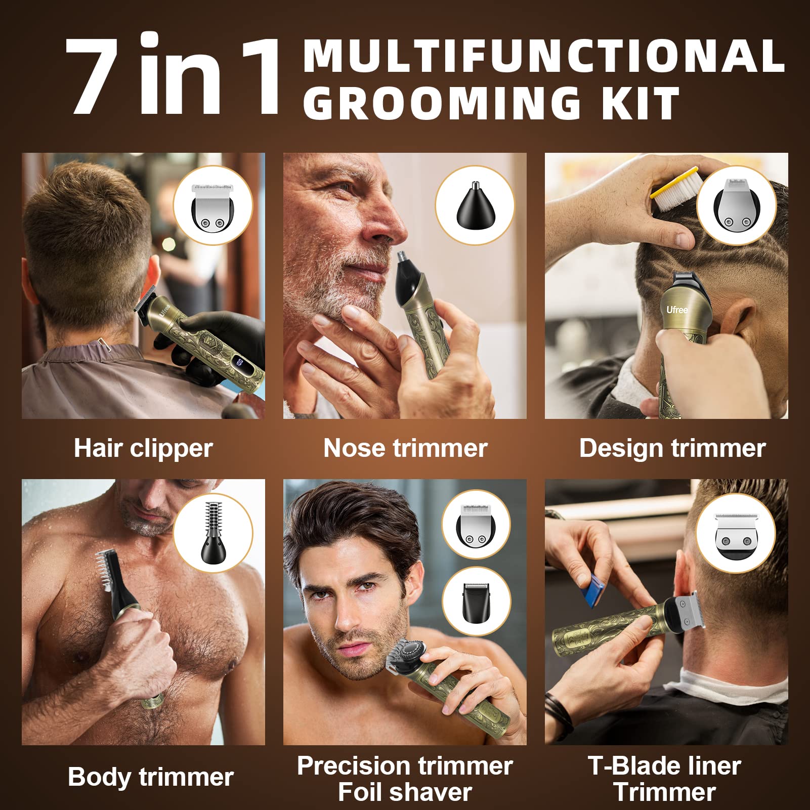Ufree 7-in-1 Beard Trimmer & Grooming Kit for Men
