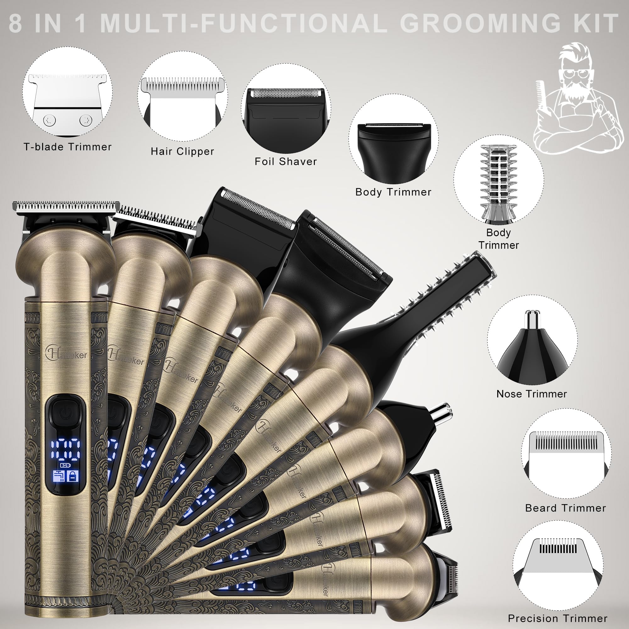 Hatteker 8-in-1 Beard Trimmer Kit