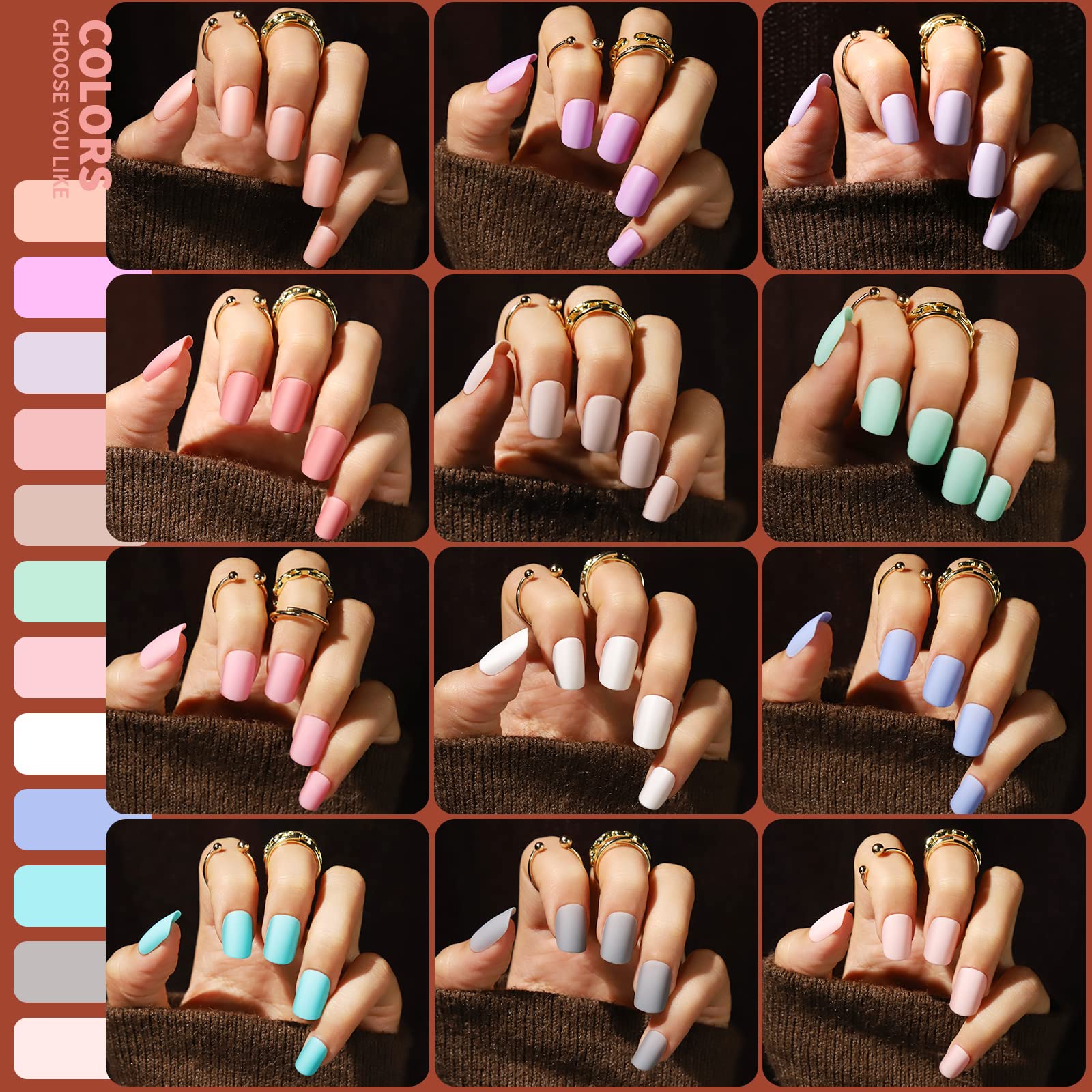 Short Square Press on Nails, Teenitor 576pcs Matte Short Fake Nails with Nail Glue, 24 Colors
