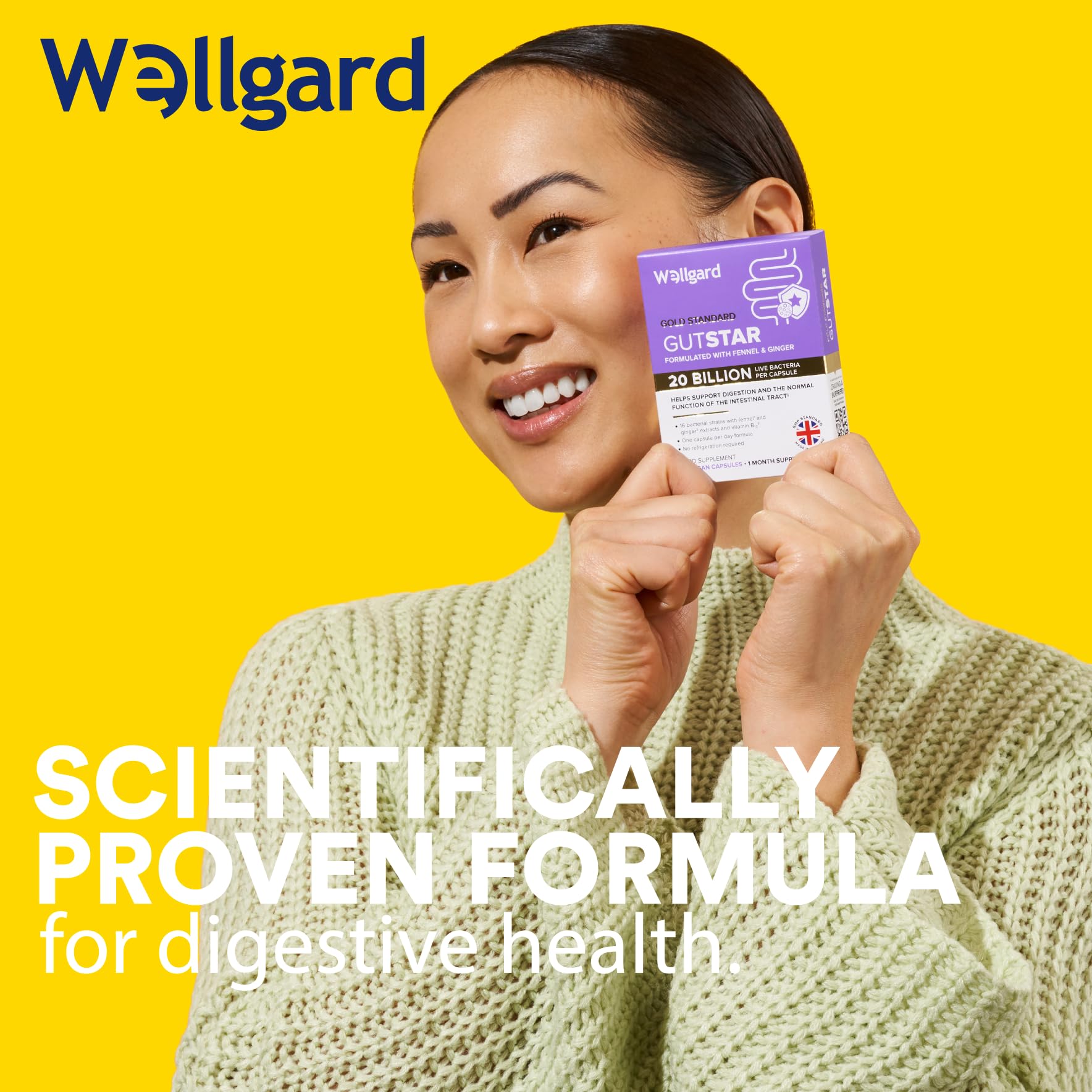 Wellgard Gutstar Probiotics - 16 Strain Probiotics for Gut Health with Fennel and Ginger, Vegan, UK Made