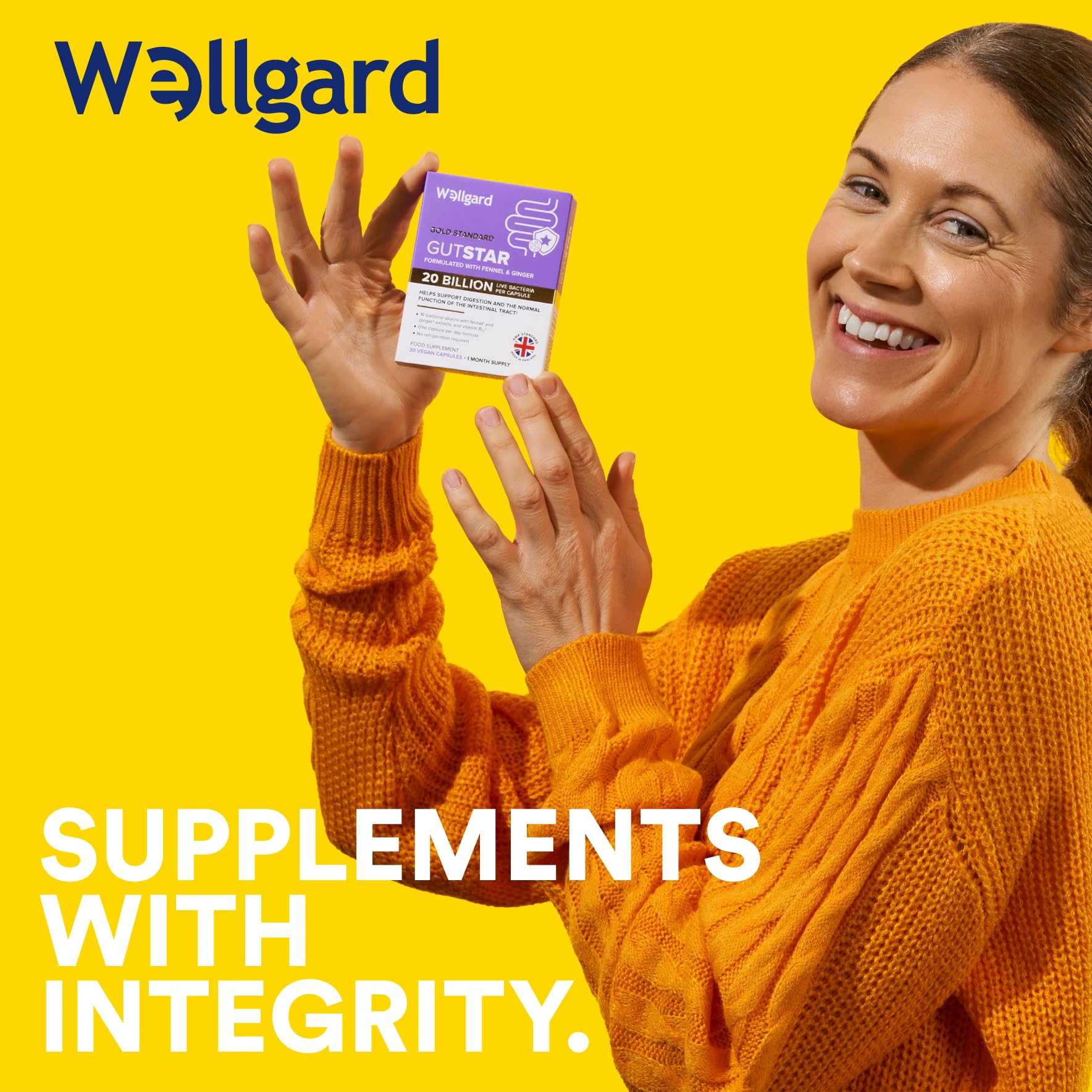 Wellgard Gutstar Probiotics - 16 Strain Probiotics for Gut Health with Fennel and Ginger, Vegan, UK Made