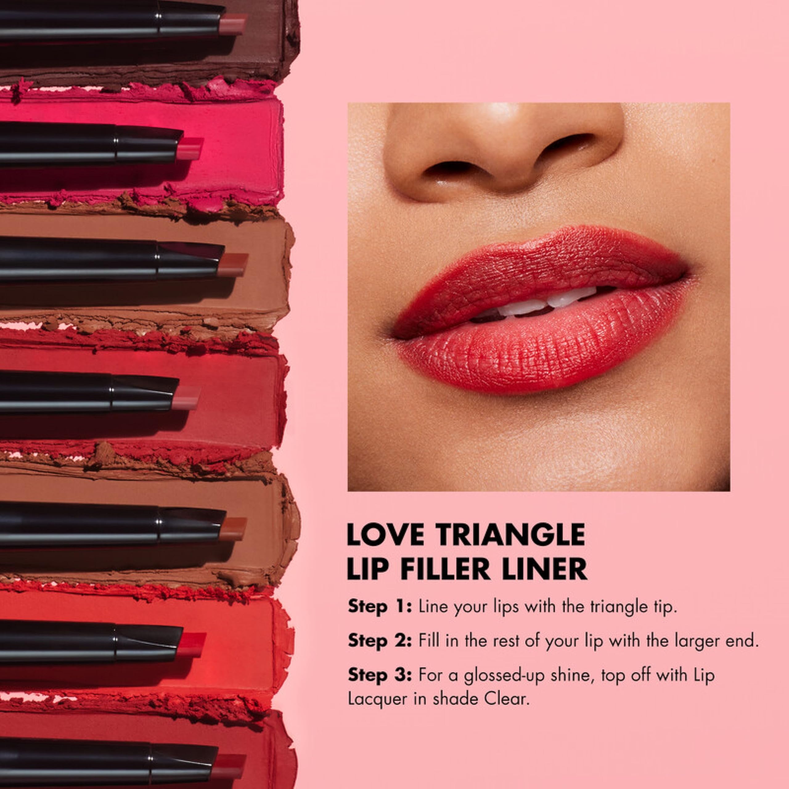 e.l.f. Love Triangle Lip Filler Liner, 2-in-1 Lip Liner Pencil For Sculpting & Filling, Long-Lasting Intense Colour, Soft Pink