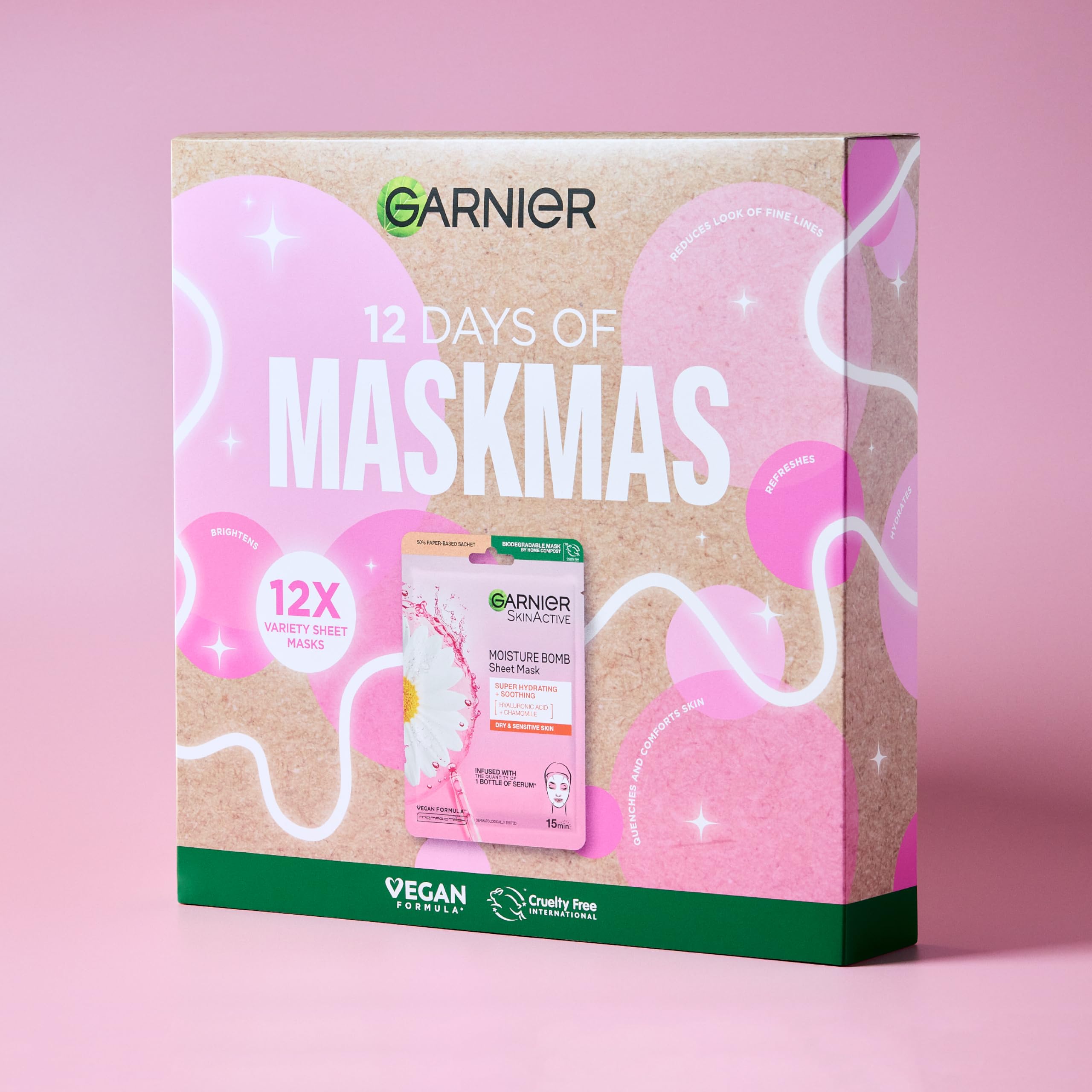 Garnier 12 Days of Maskmas Giftset - For skin in need of a refresh - Reduces look of fine lines & quenches skin